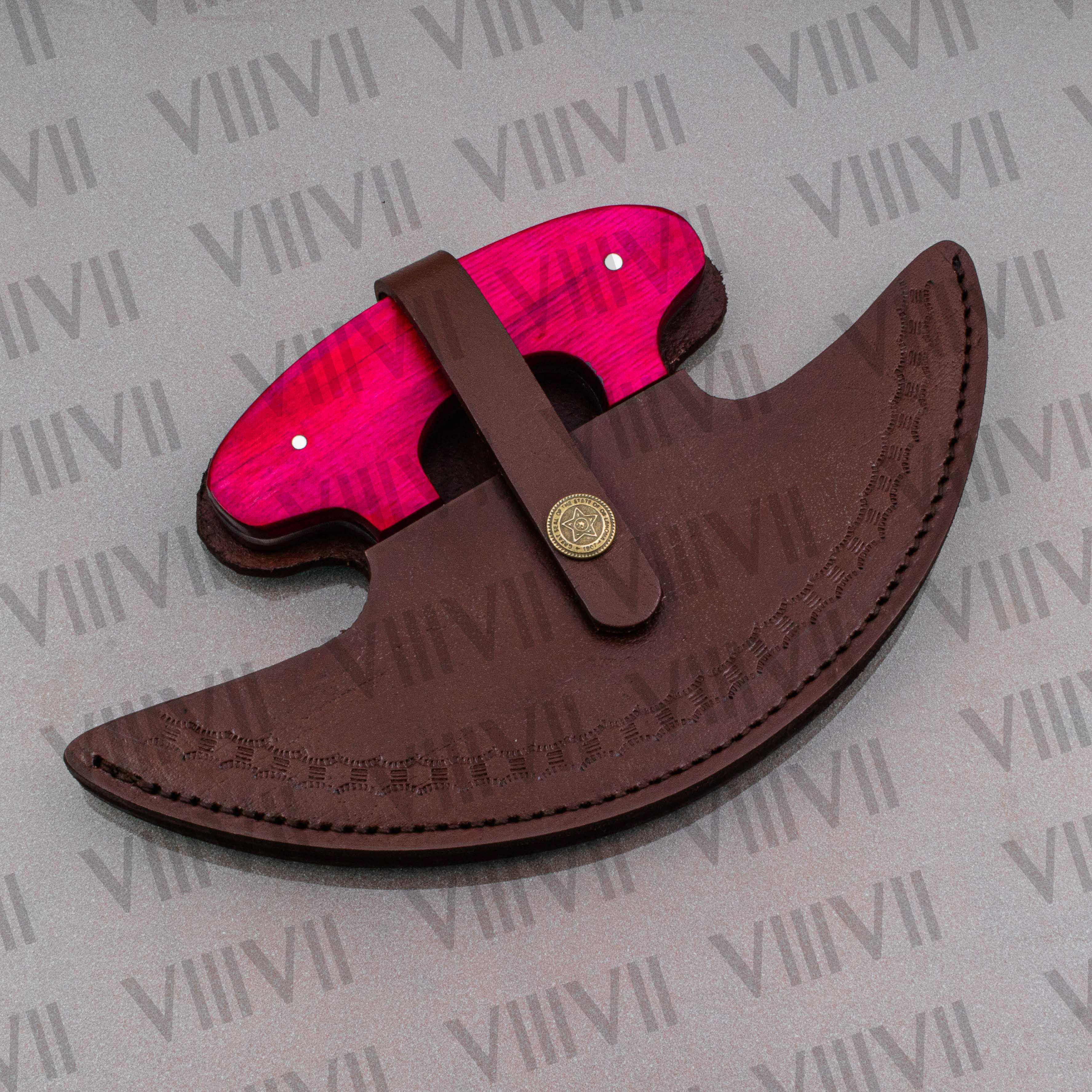 Pizza Knife, Alaskan Ulu Knife with Stainless Steel Blade & Pink Wood Handle – Handmade Kitchen Tool