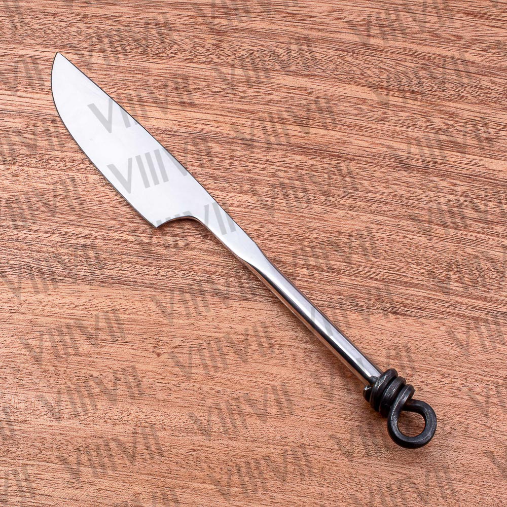 Viking cutlery set hand forged in medieval knot work style & mirror polished with aniline leather sheath