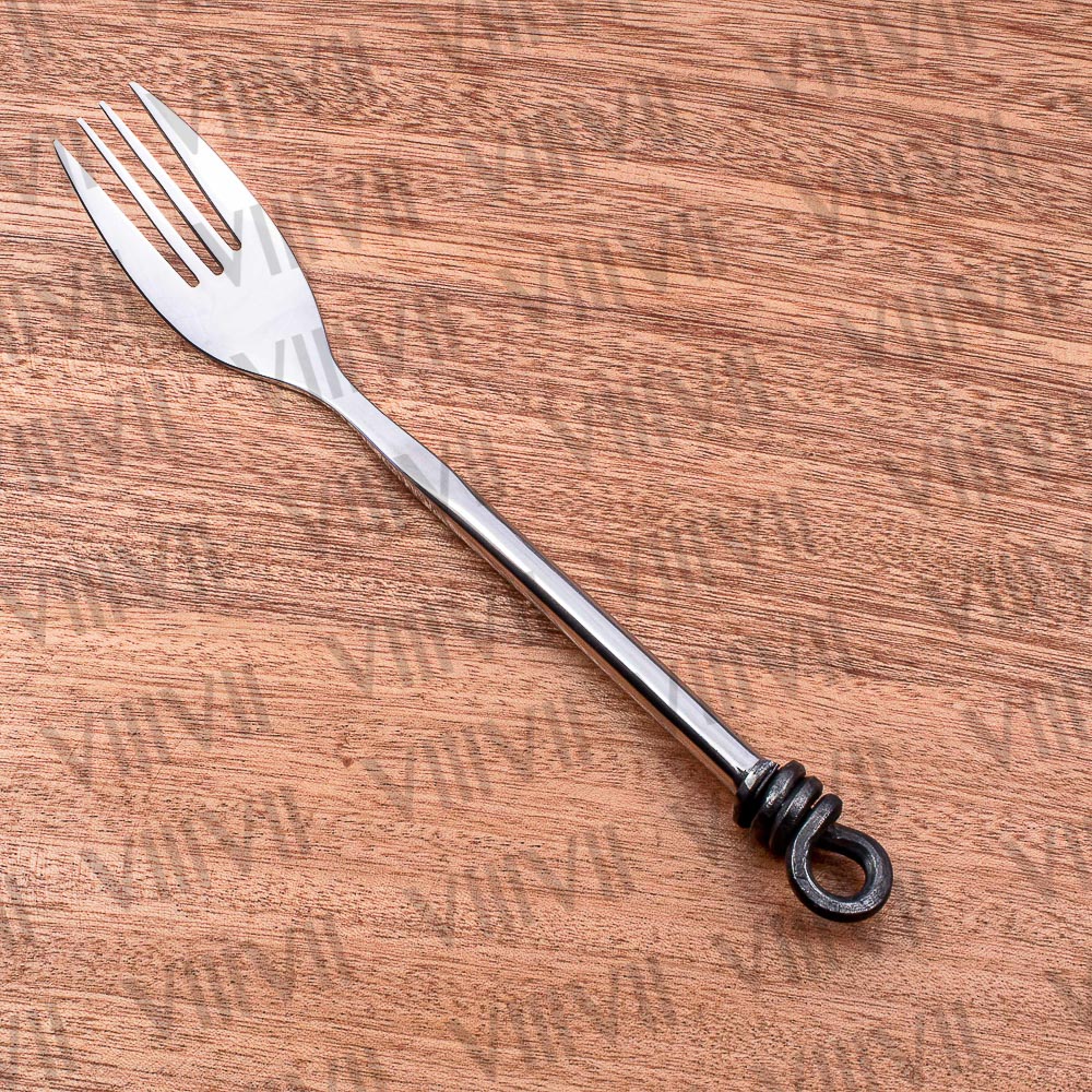 Viking cutlery set hand forged in medieval knot work style & mirror polished with aniline leather sheath