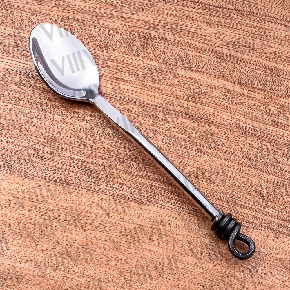 Viking cutlery set hand forged in medieval knot work style & mirror polished with aniline leather sheath