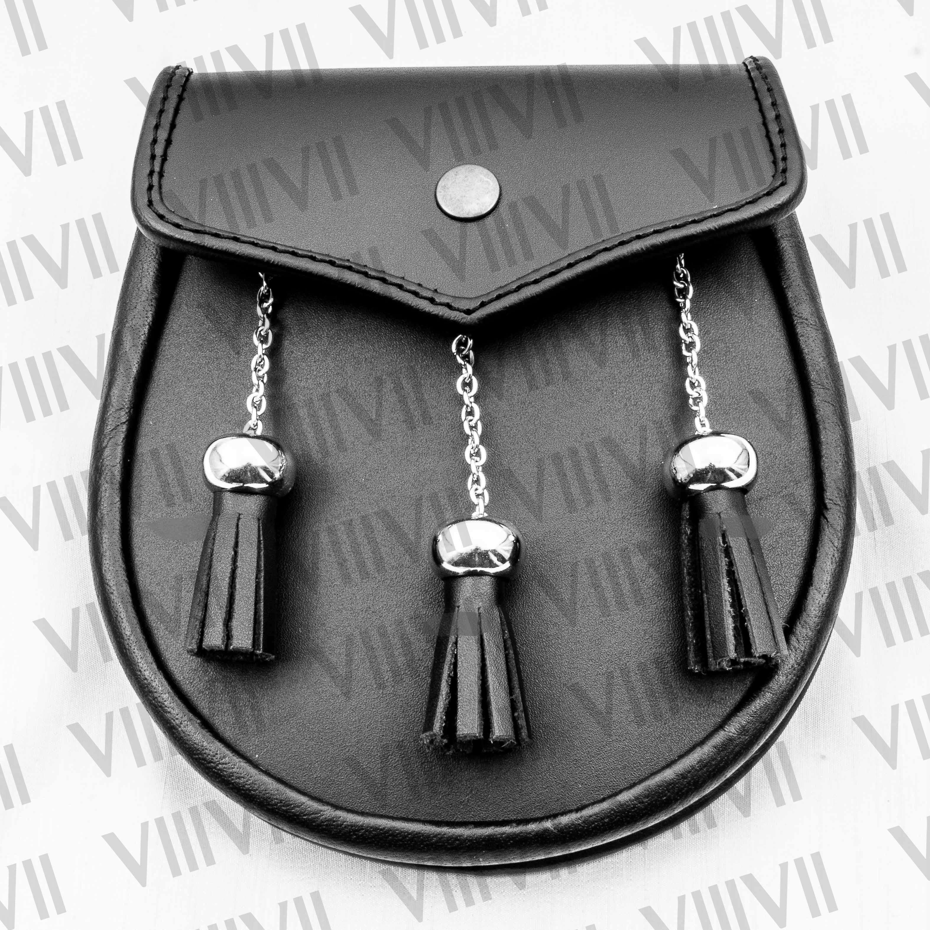 Sporran Handmade from Genuine Leather with Premium Chain Tassels Perfect for Highland Games, Scottish Weddings and Parades