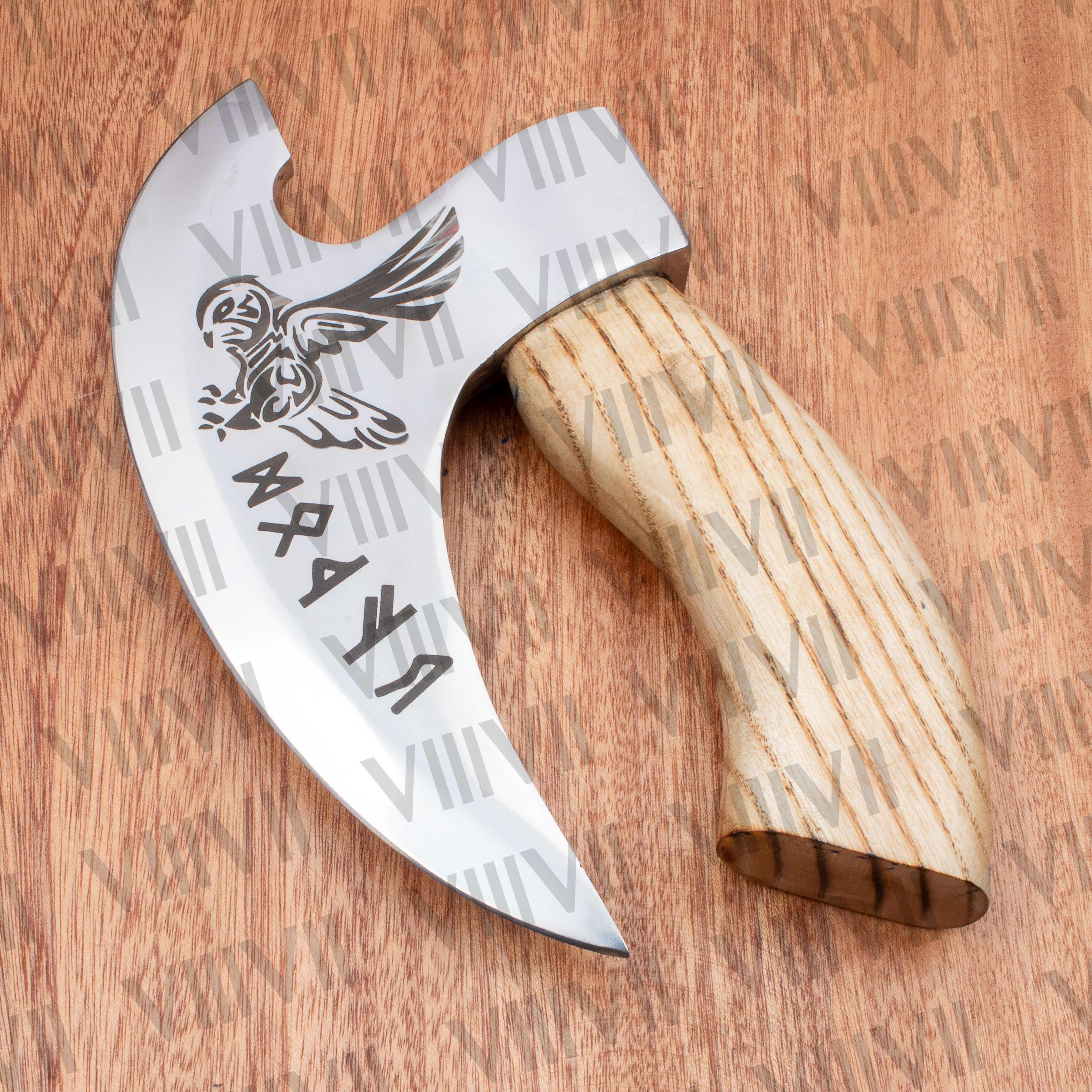 Viking axe pizza cutting tools handmade non slip handle high carbon steel restaurant supplies custom logo engraved leather cover