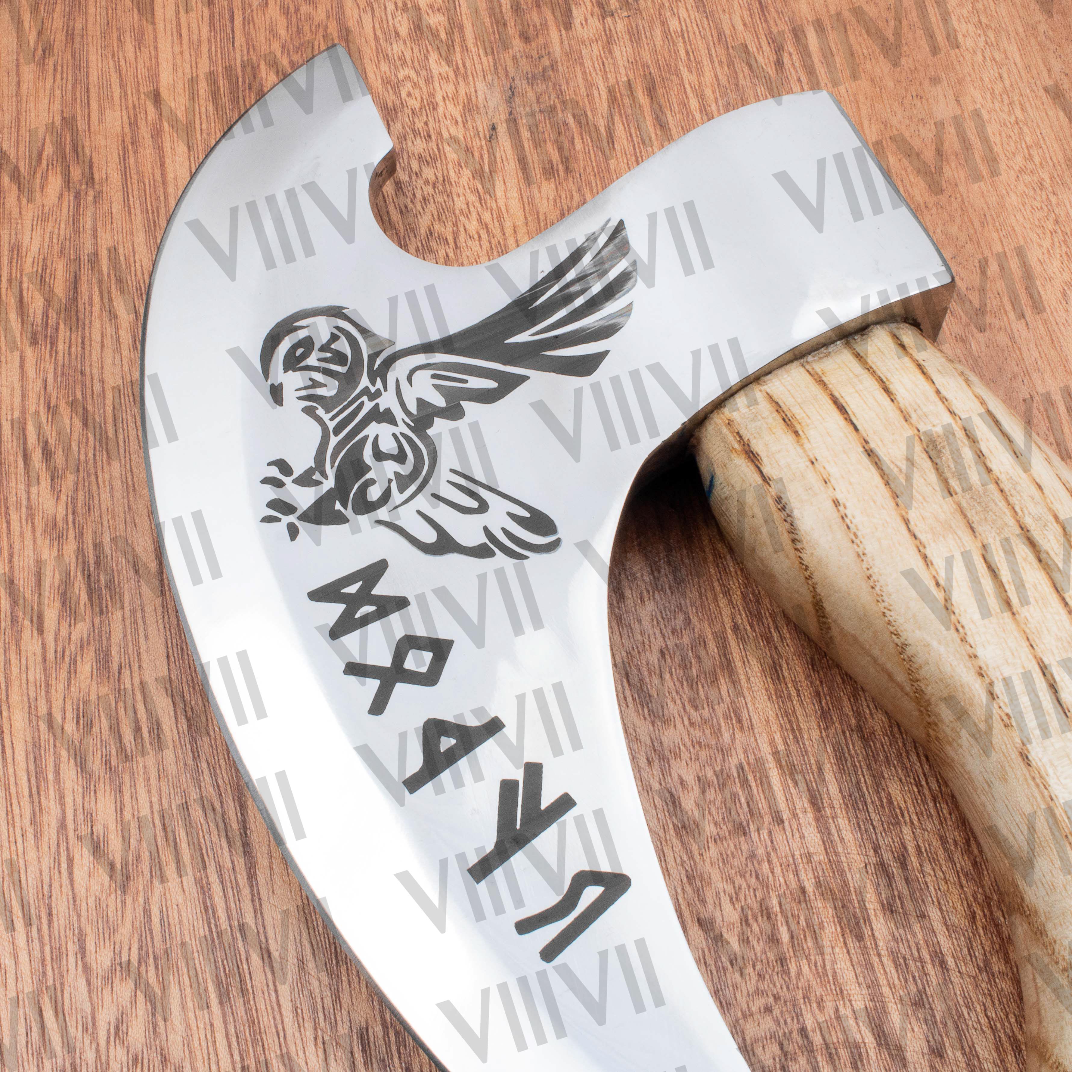 Viking axe pizza cutting tools handmade non slip handle high carbon steel restaurant supplies custom logo engraved leather cover