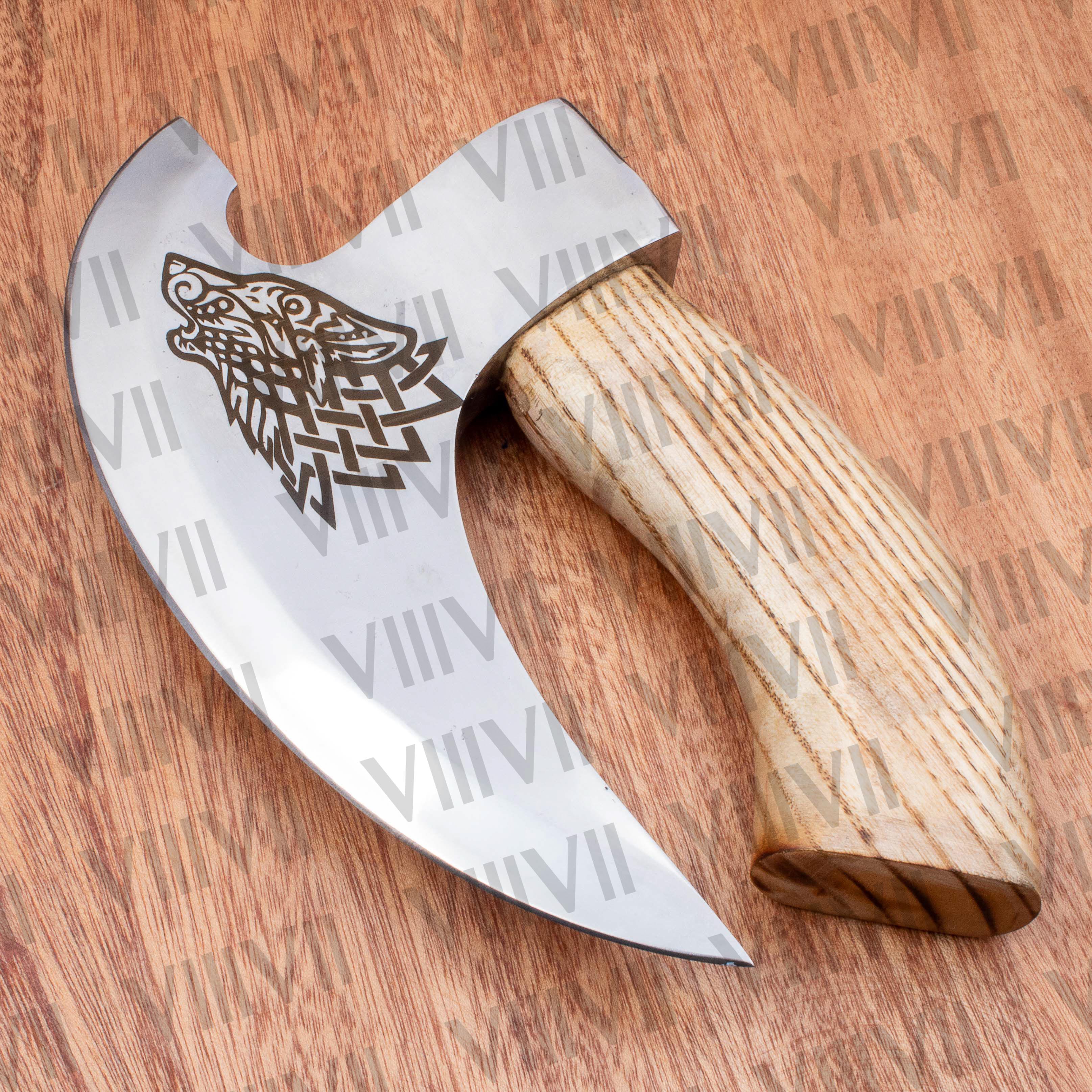 viking wolf engraved pizza axe custom logo non slip wood handle slice perfect portion viking wedding present wedding supplies