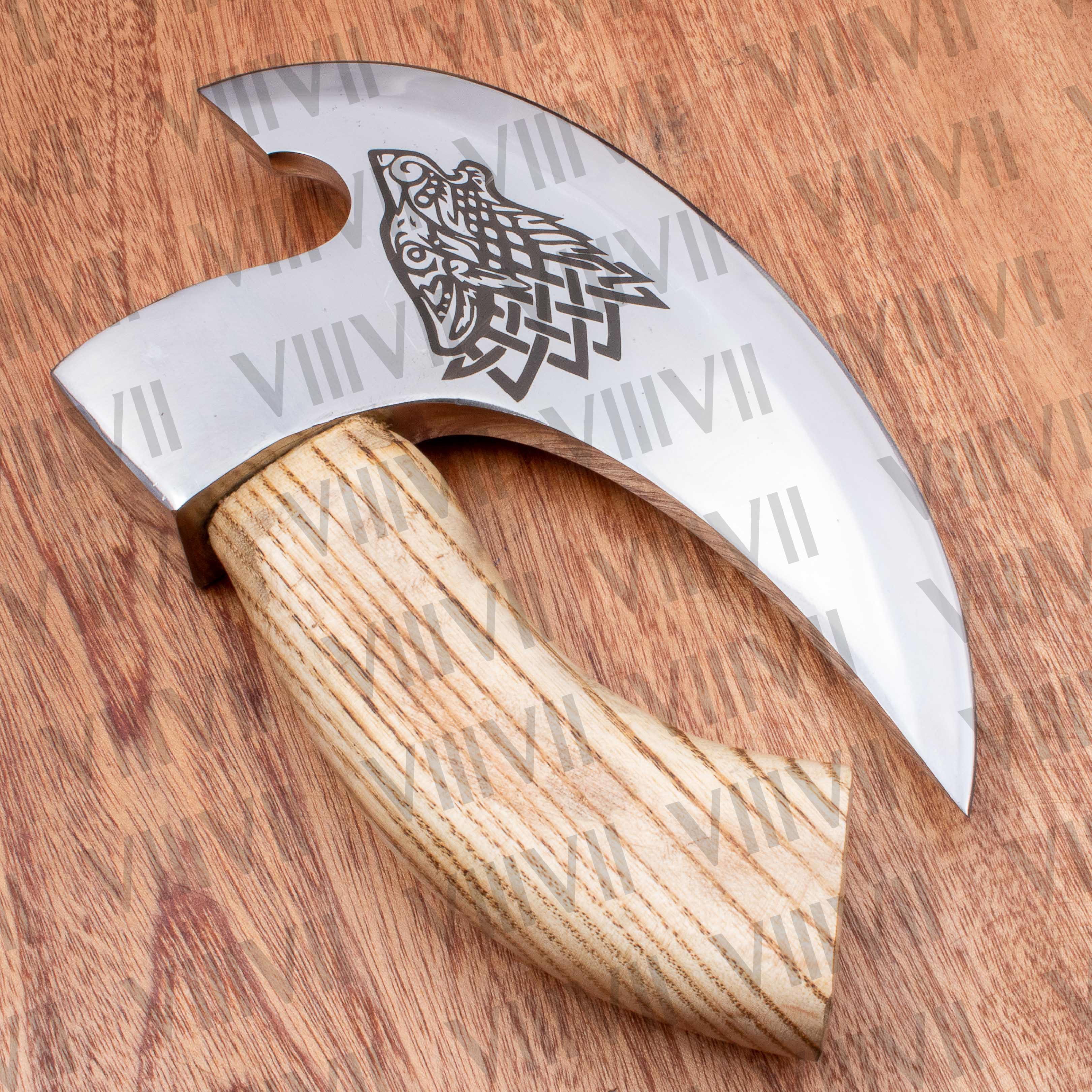 viking wolf engraved pizza axe custom logo non slip wood handle slice perfect portion viking wedding present wedding supplies