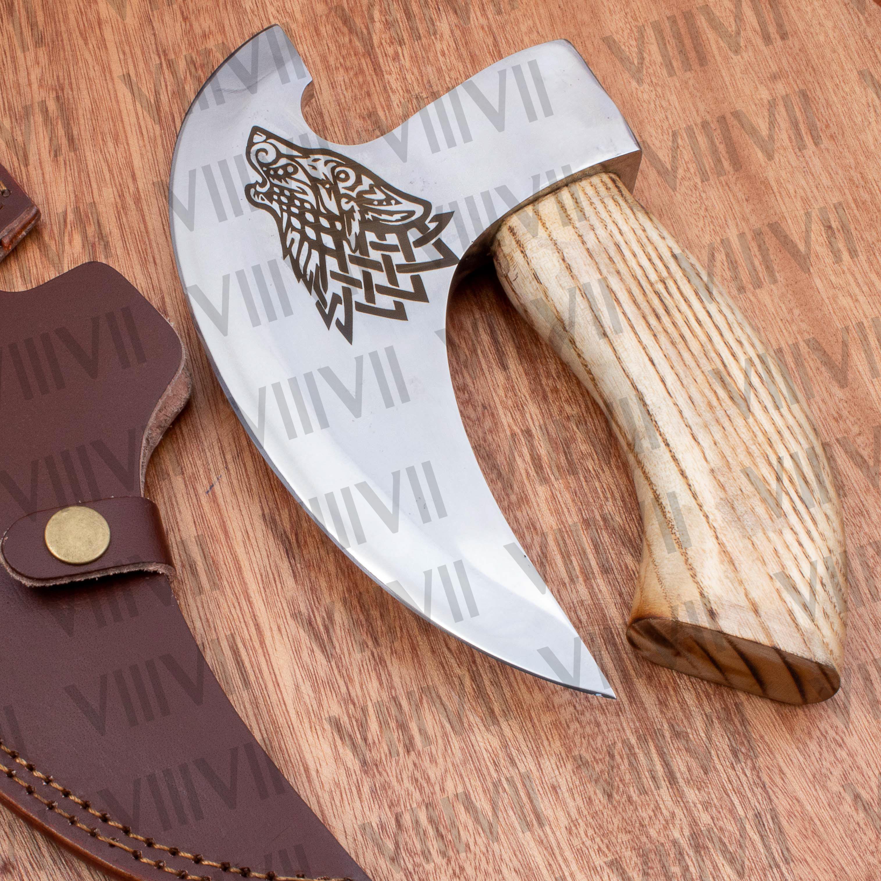 viking wolf engraved pizza axe custom logo non slip wood handle slice perfect portion viking wedding present wedding supplies