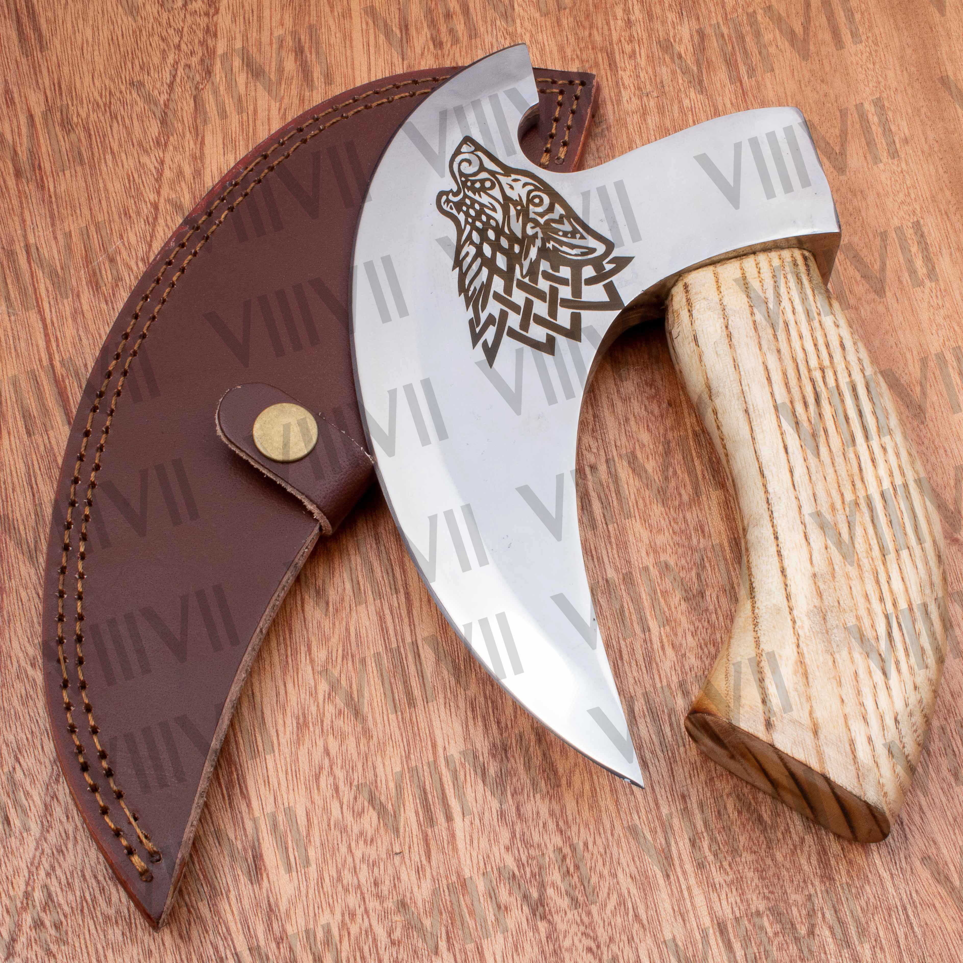 viking wolf engraved pizza axe custom logo non slip wood handle slice perfect portion viking wedding present wedding supplies