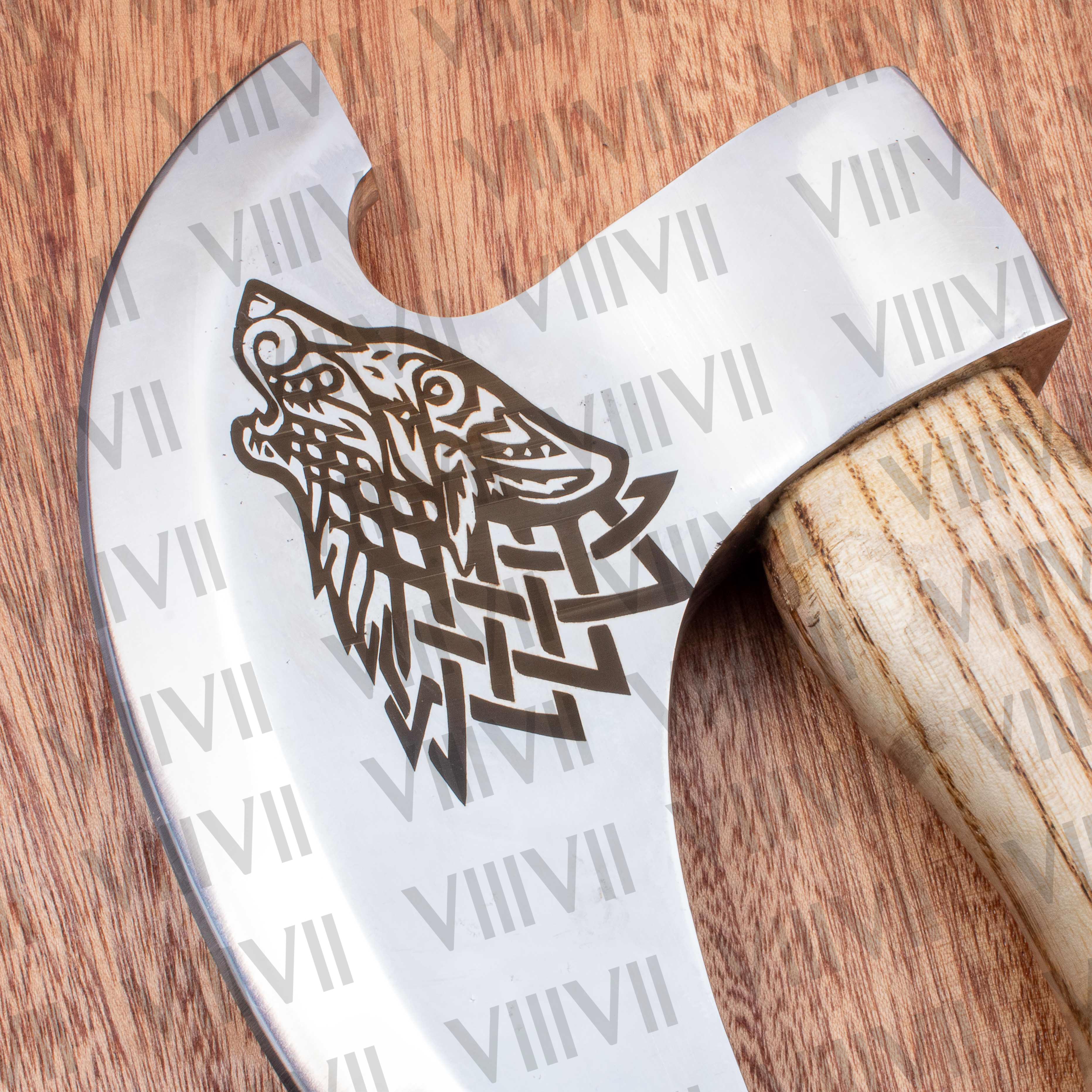 viking wolf engraved pizza axe custom logo non slip wood handle slice perfect portion viking wedding present wedding supplies