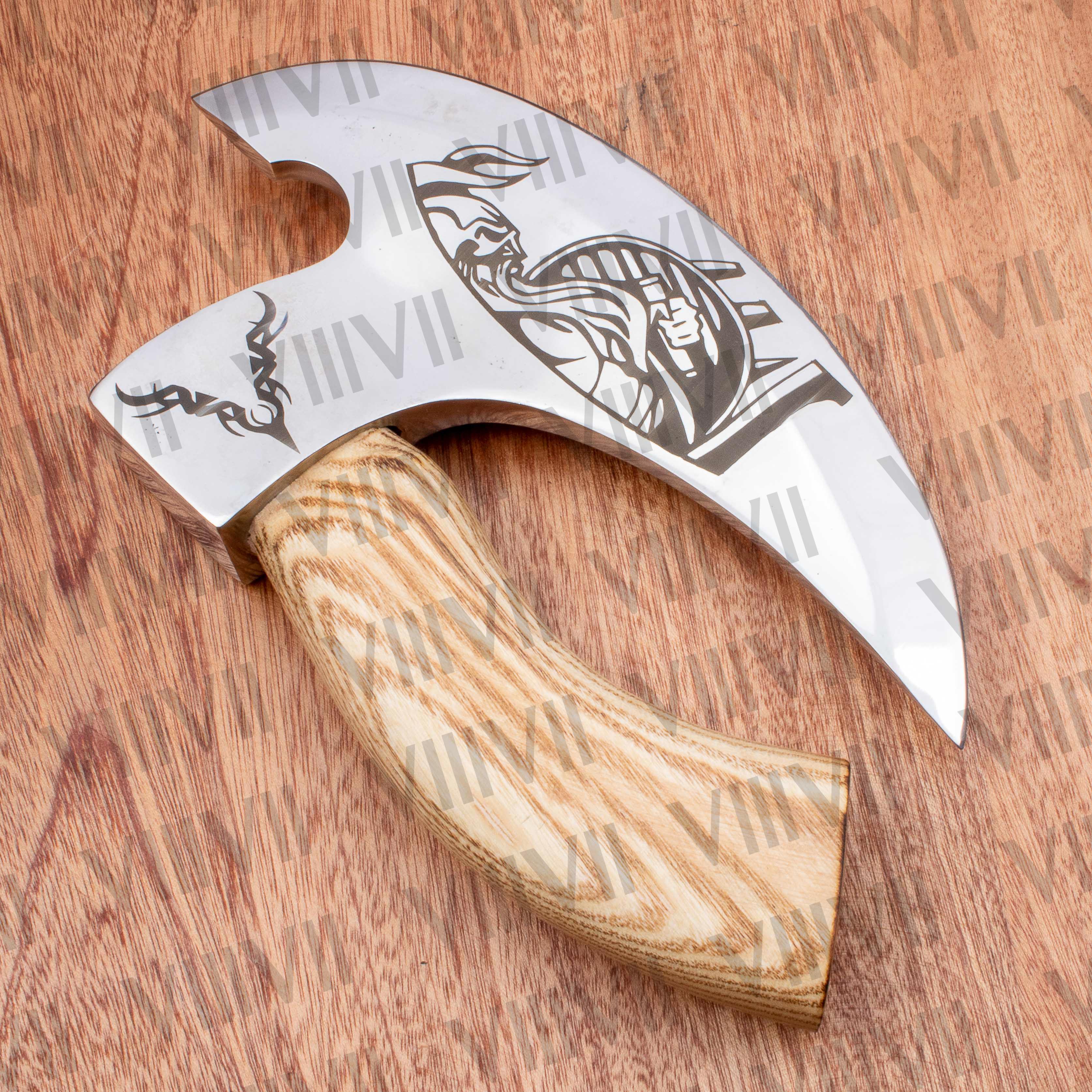 Viking warrior engraved pizza axe Ashwood handle genuine leather cover wedding gift supplies rocking knife