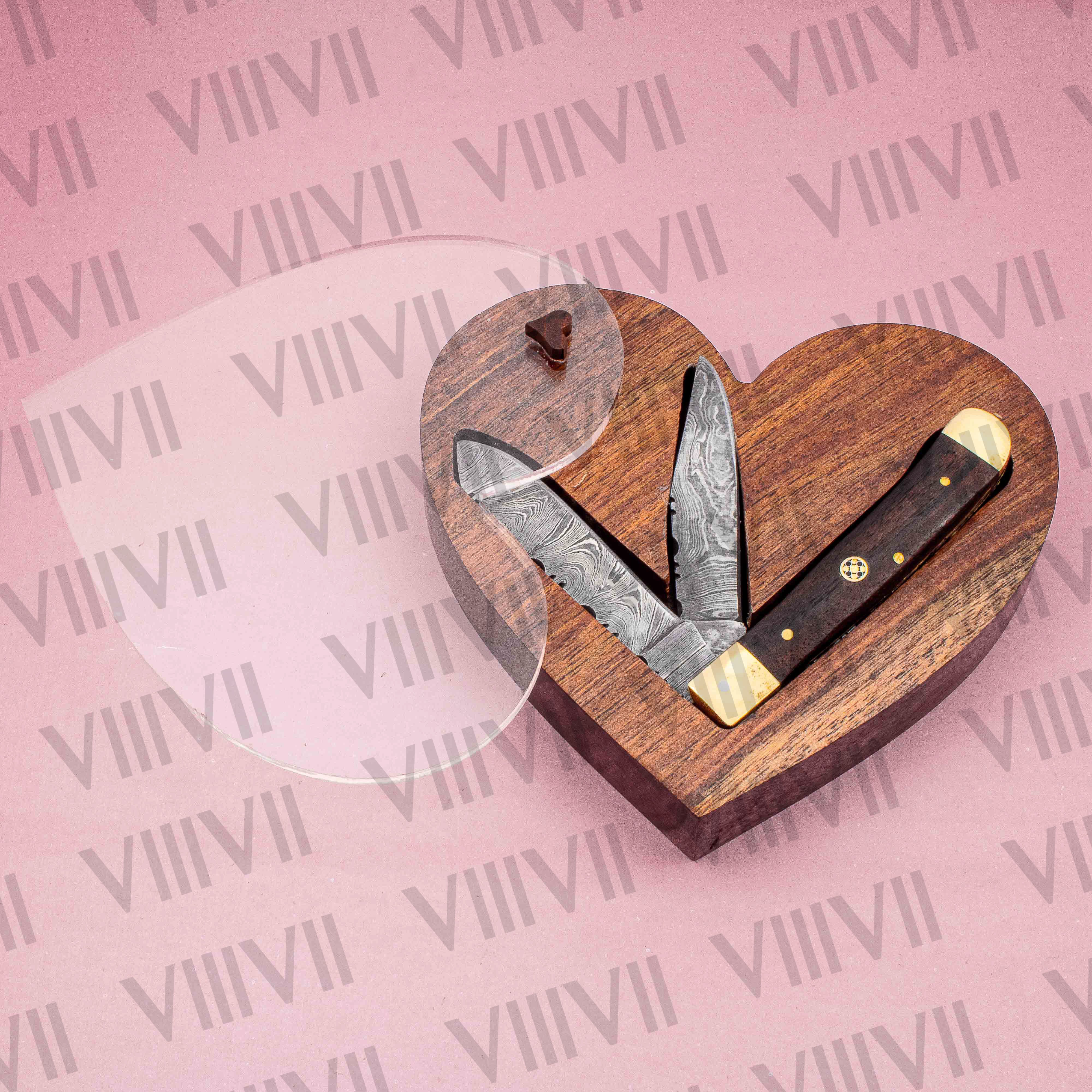 Double Blade Damascus Pocket Knife with Rosewood Handle | Trapper Folding Knife with Clip & Spey Blades – Leather Sheath or Gift Box