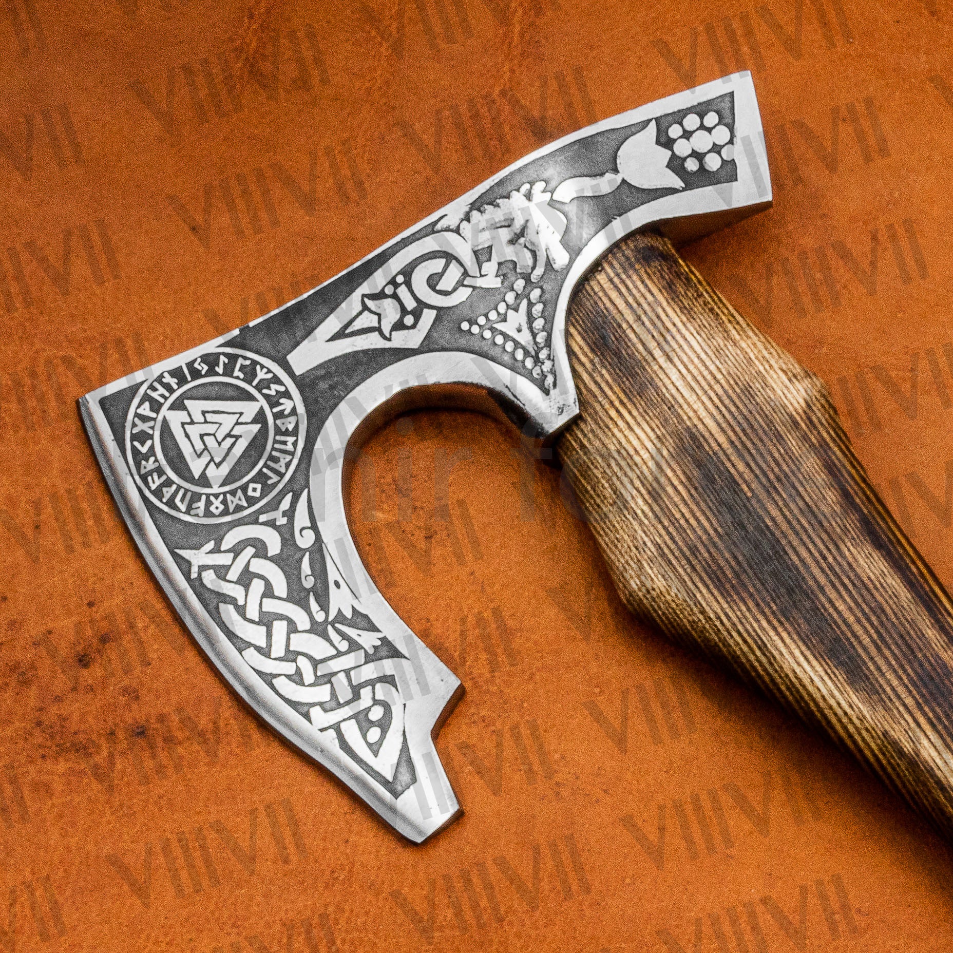 Viking Axe with Etched Blade | Ash Wood Shaft | Handcrafted Norse-Inspired Gift for Him