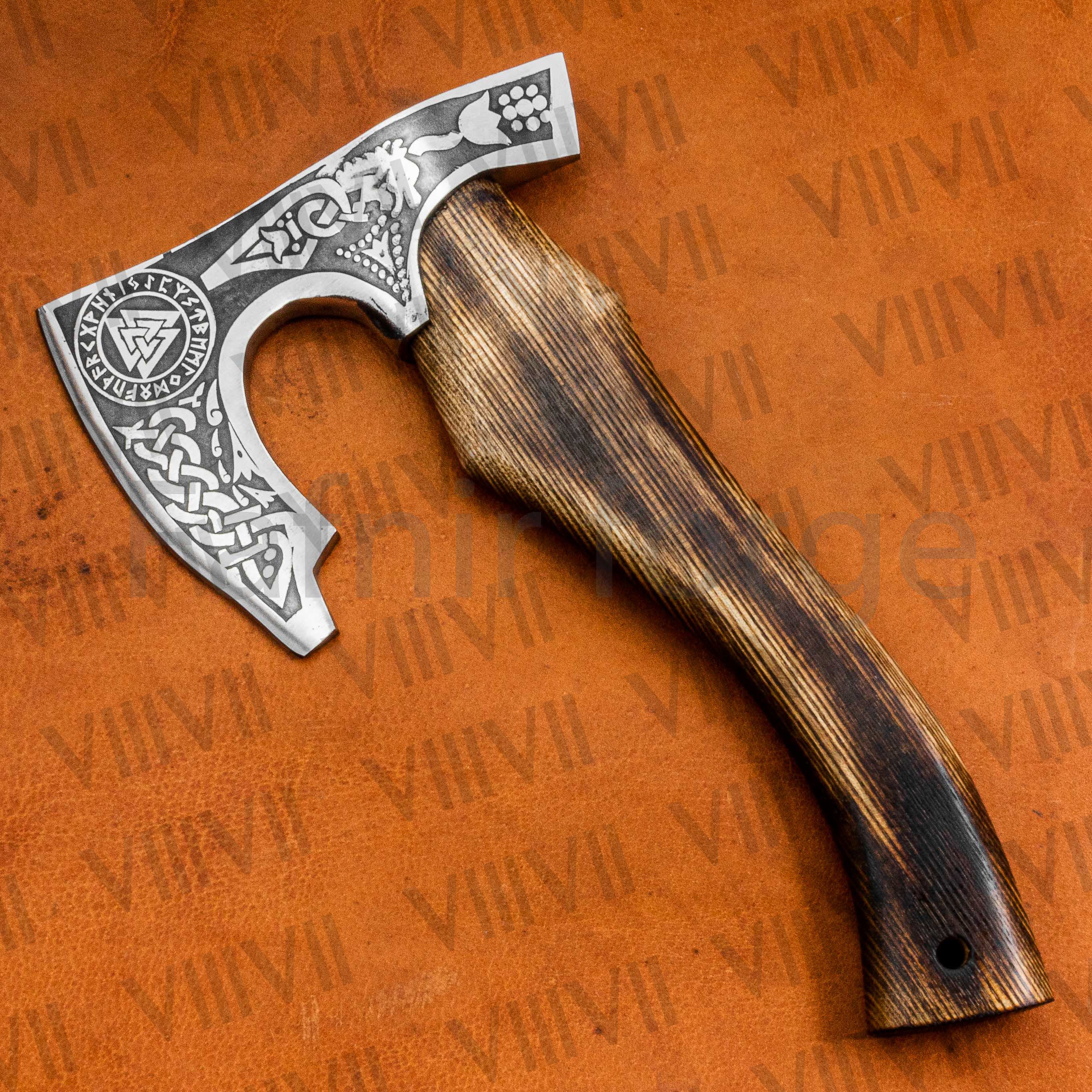 Viking Axe with Etched Blade | Ash Wood Shaft | Handcrafted Norse-Inspired Gift for Him