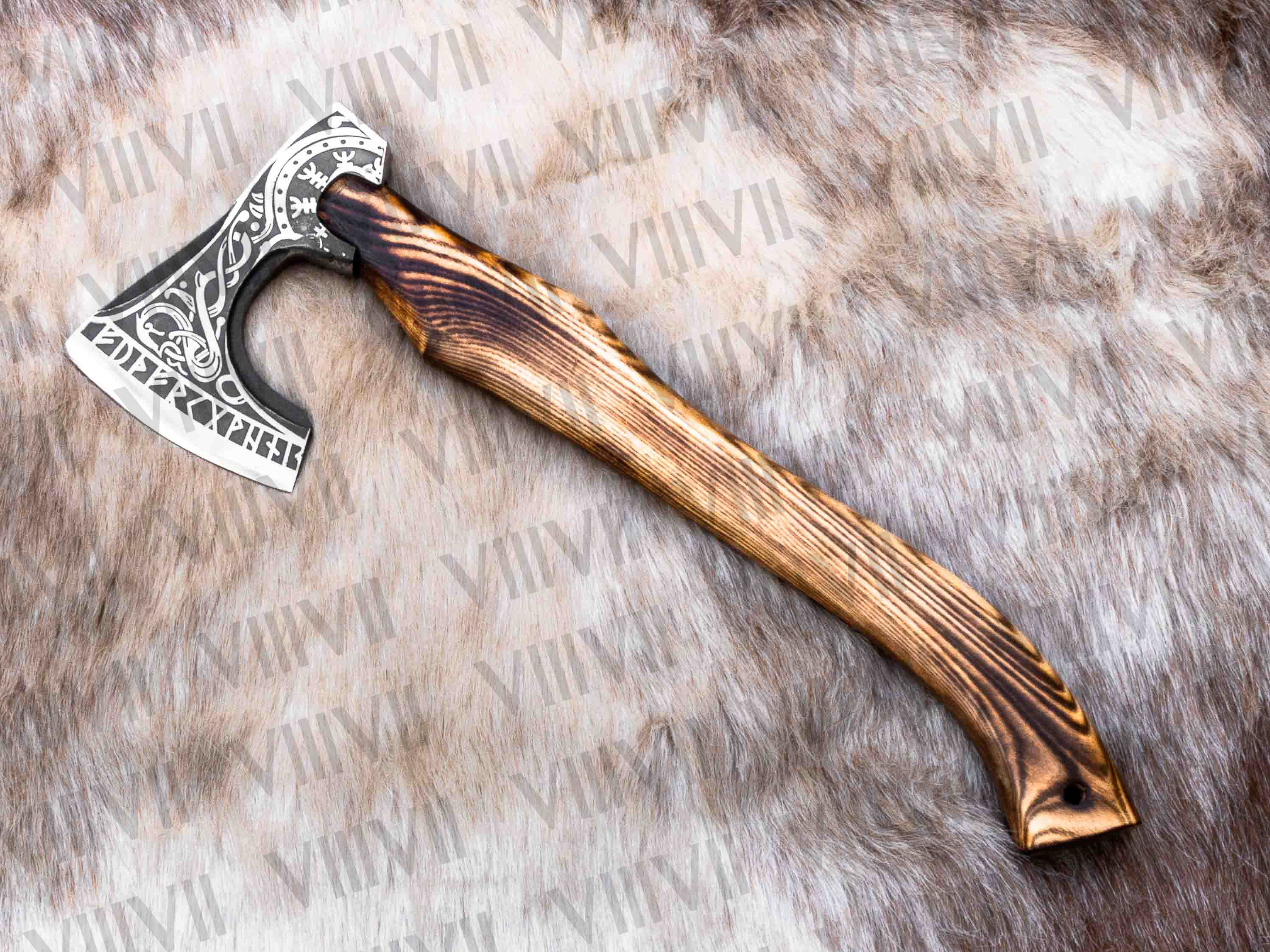 Forged Carbon Steel Viking Axe – Custom Etched Blade with Ash Wood Handle