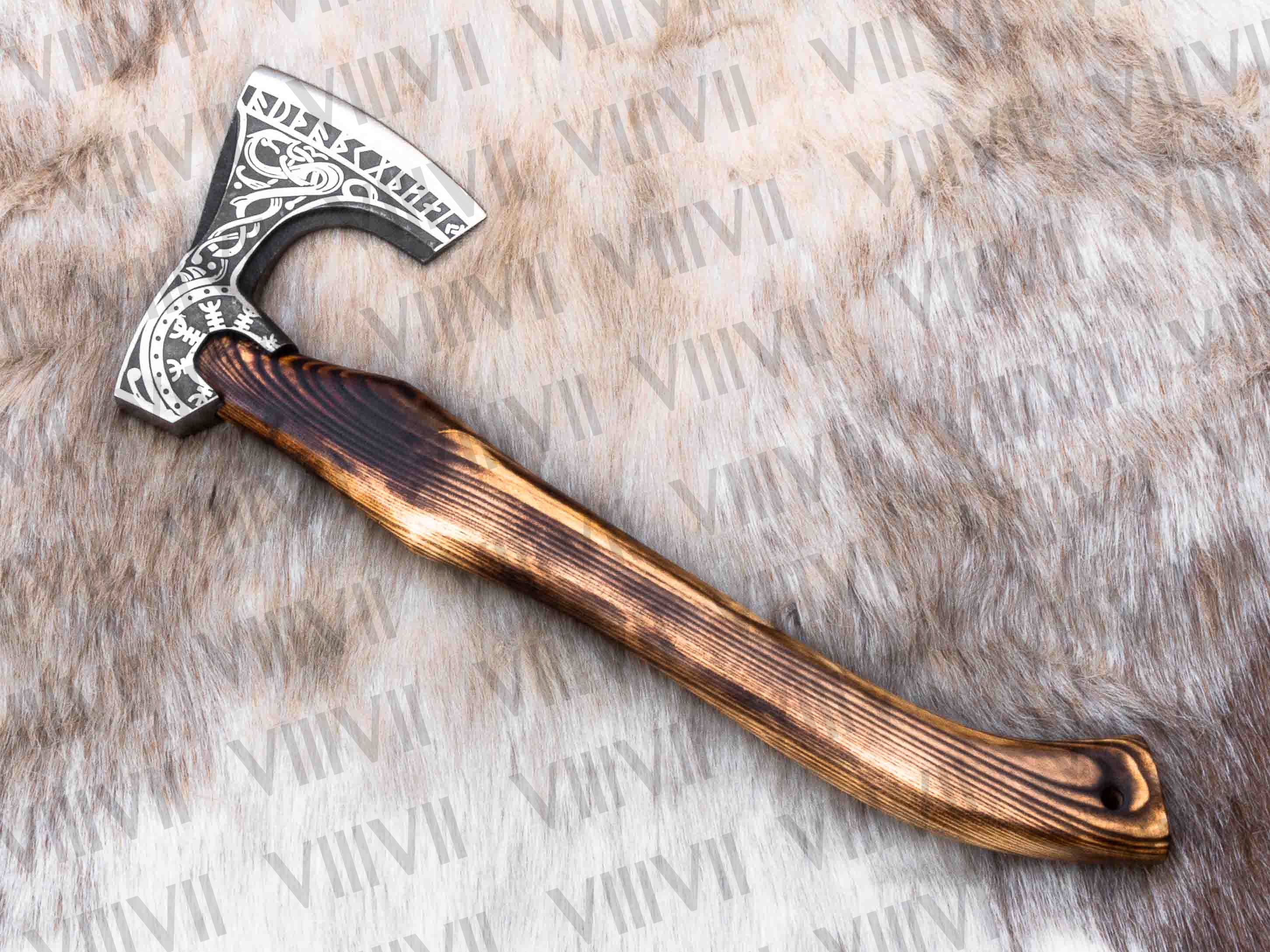 Forged Carbon Steel Viking Axe – Custom Etched Blade with Ash Wood Handle