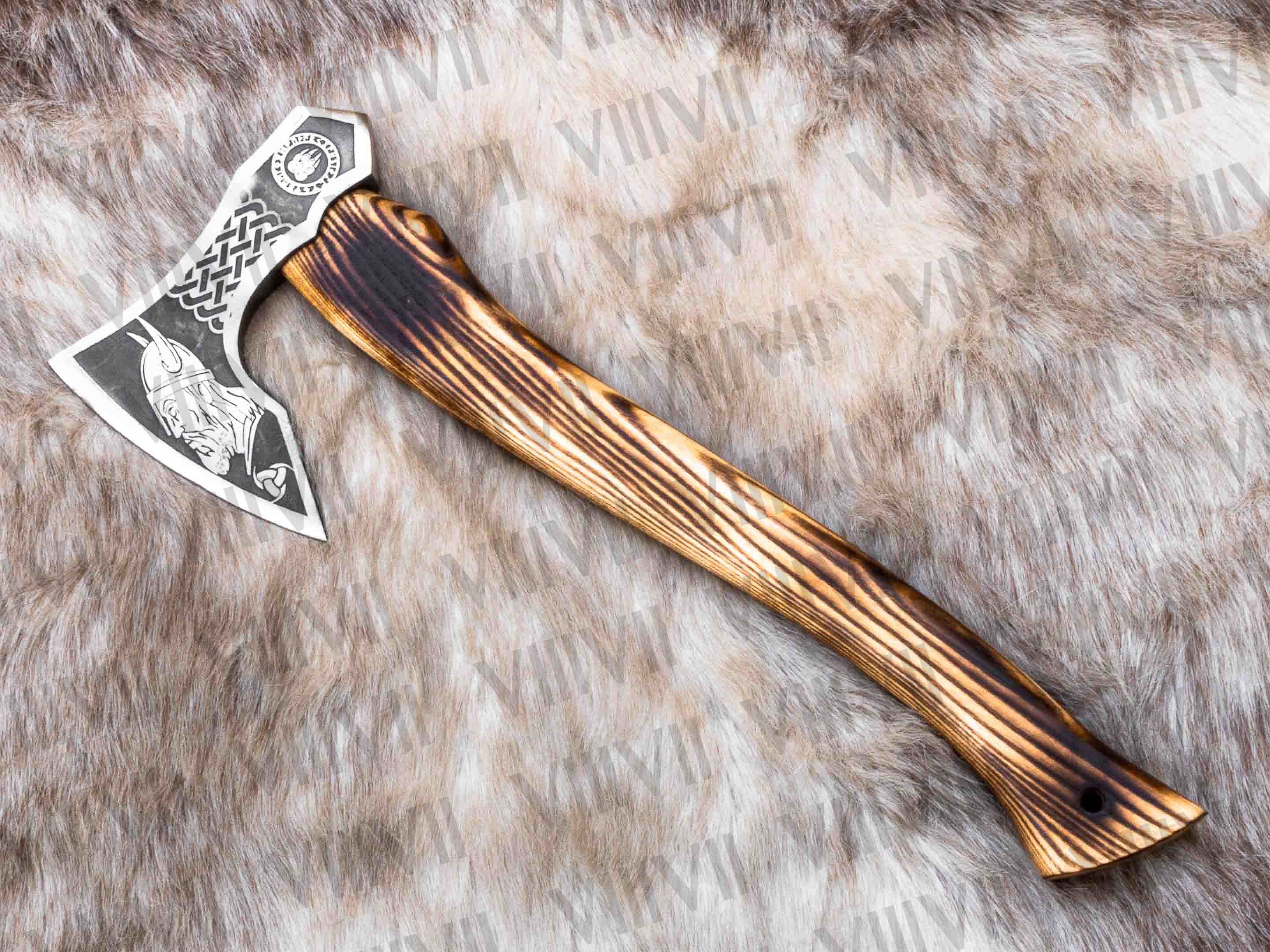 Viking Axe with Etched Blade | Ash Wood Handle | Handcrafted Norse Gift for Him