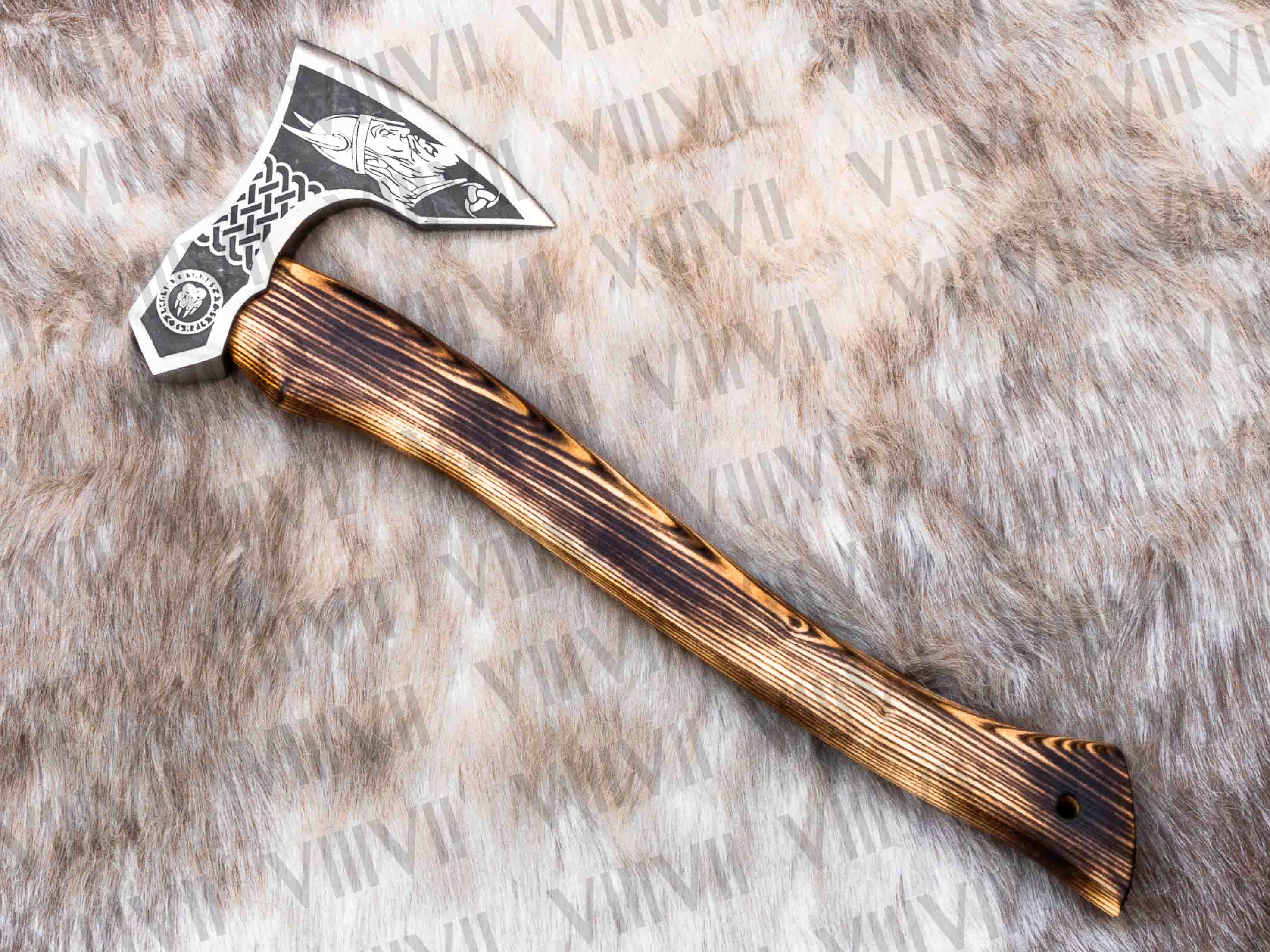 Viking Axe with Etched Blade | Ash Wood Handle | Handcrafted Norse Gift for Him