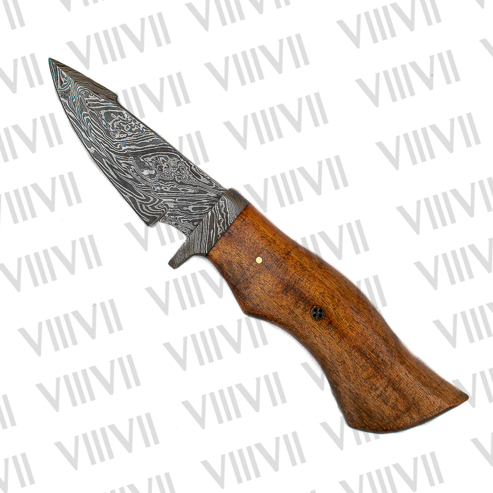 Hand Forged Damascus Steel Hunting Knife – Rosewood Handle & Leather Sheath | Survival & Gift for Outdoor Enthusiasts