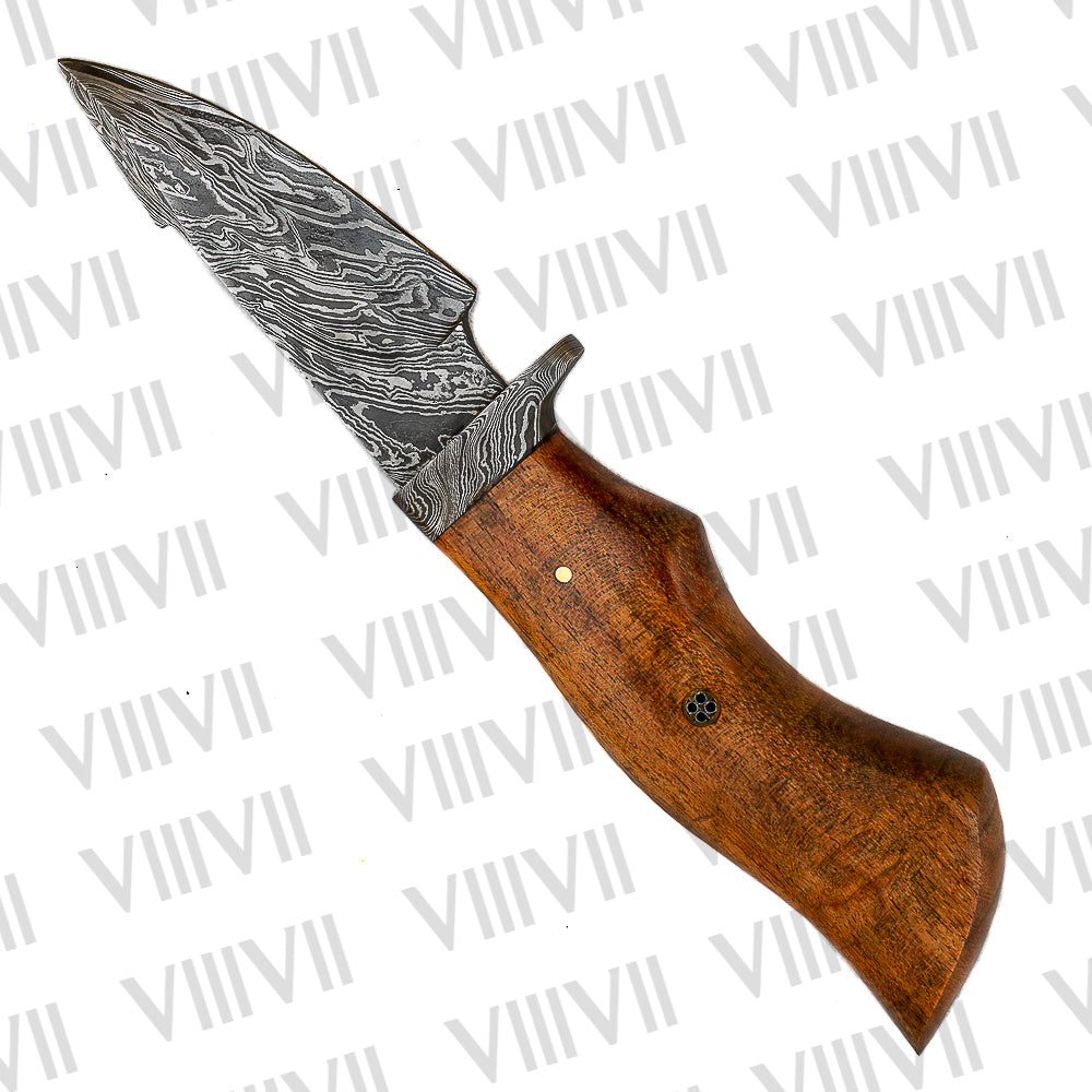 Hand Forged Damascus Steel Hunting Knife – Rosewood Handle & Leather Sheath | Survival & Gift for Outdoor Enthusiasts