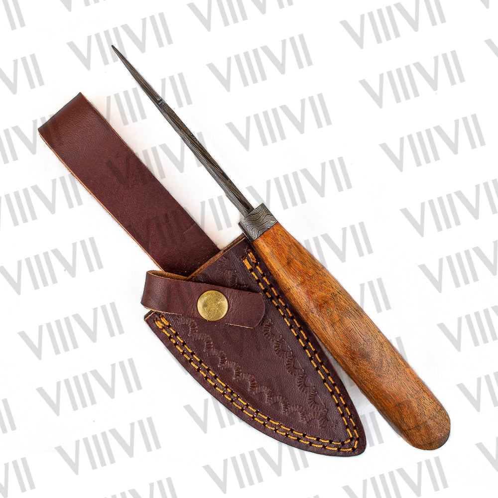 Hand Forged Damascus Steel Hunting Knife – Rosewood Handle & Leather Sheath | Survival & Gift for Outdoor Enthusiasts