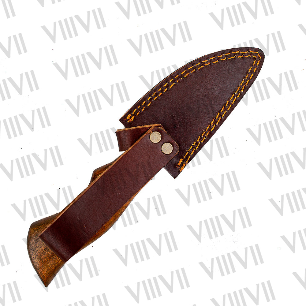 Hand Forged Damascus Steel Hunting Knife – Rosewood Handle & Leather Sheath | Survival & Gift for Outdoor Enthusiasts