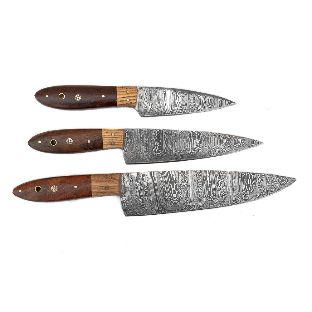 Chef Knife Set Forged in Damascus Steel | 3-Piece Kitchen Set with Rosewood Handles | Professional Handmade Knives (Copy)
