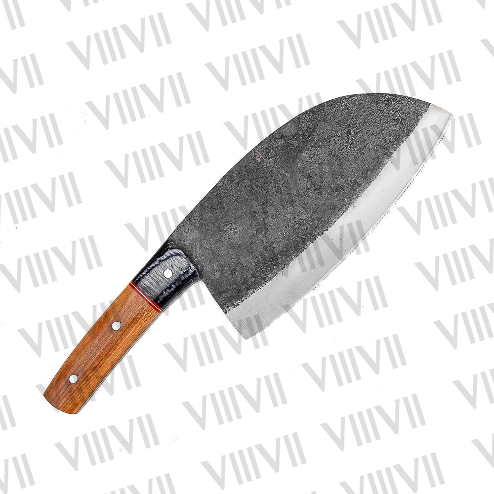 Serbian Cleaver Full Tang with Olive Wood Handle Hand Forged Butcher Knife for Kitchen & BBQ Prep