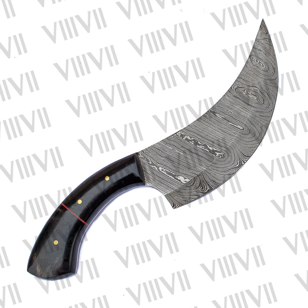 Medieval Herbs Knife with Damascus Steel Blade & Bull Horn Handle – 275 Layers, Handcrafted Kitchen Tool