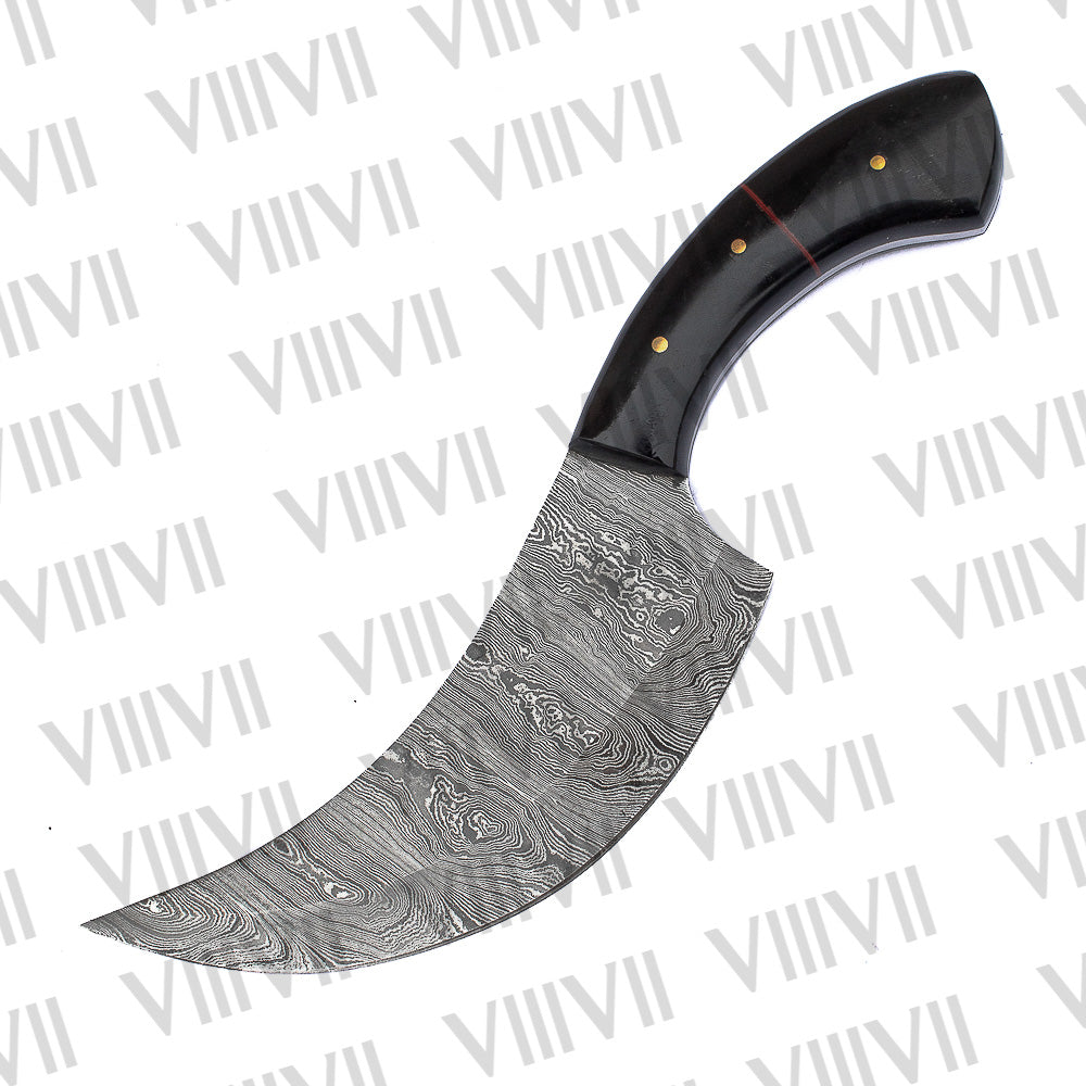 Medieval Herbs Knife with Damascus Steel Blade & Bull Horn Handle – 275 Layers, Handcrafted Kitchen Tool