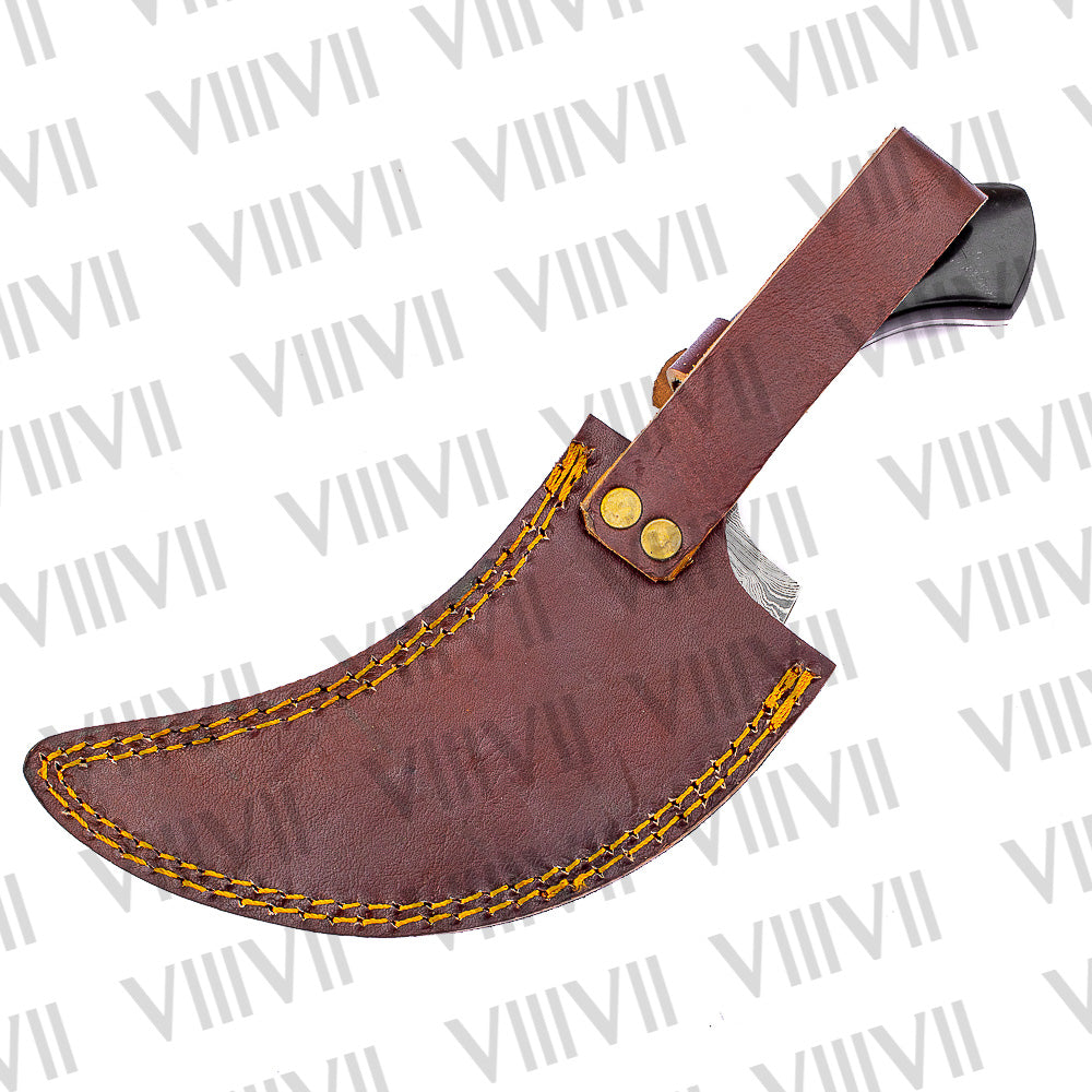 Medieval Herbs Knife with Damascus Steel Blade & Bull Horn Handle – 275 Layers, Handcrafted Kitchen Tool