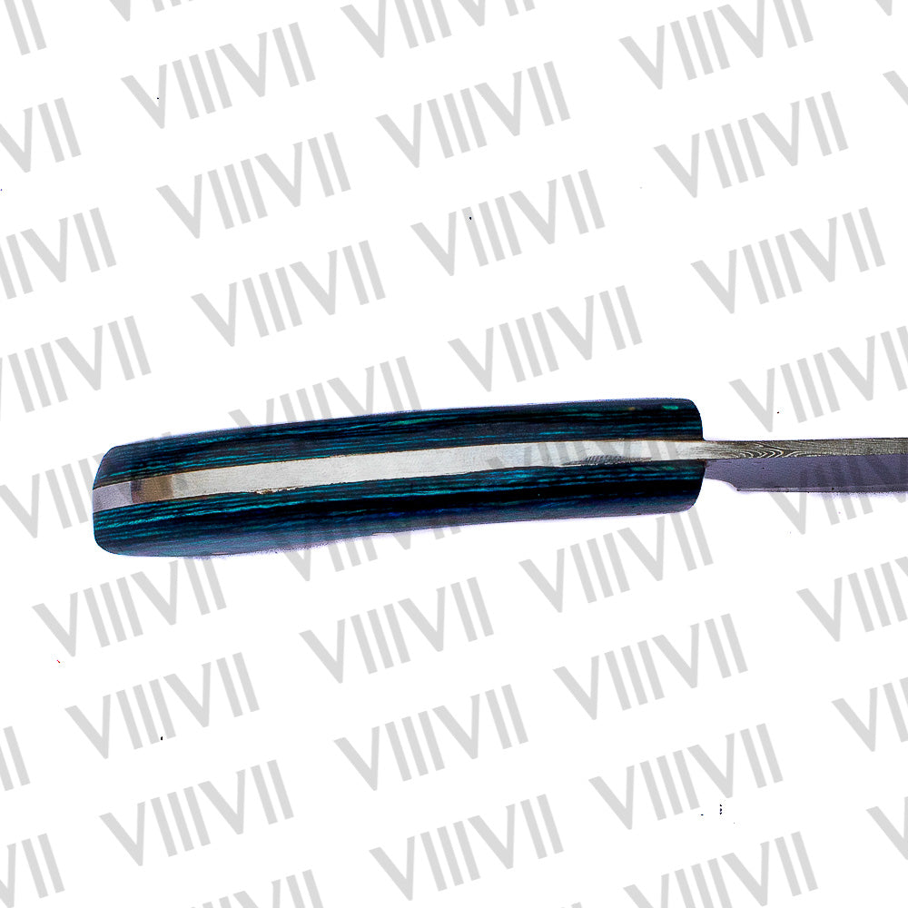 Handcrafted Herbs Knife with Damascus Steel Blade & Blue Wood Handle – Unique Kitchen Tool