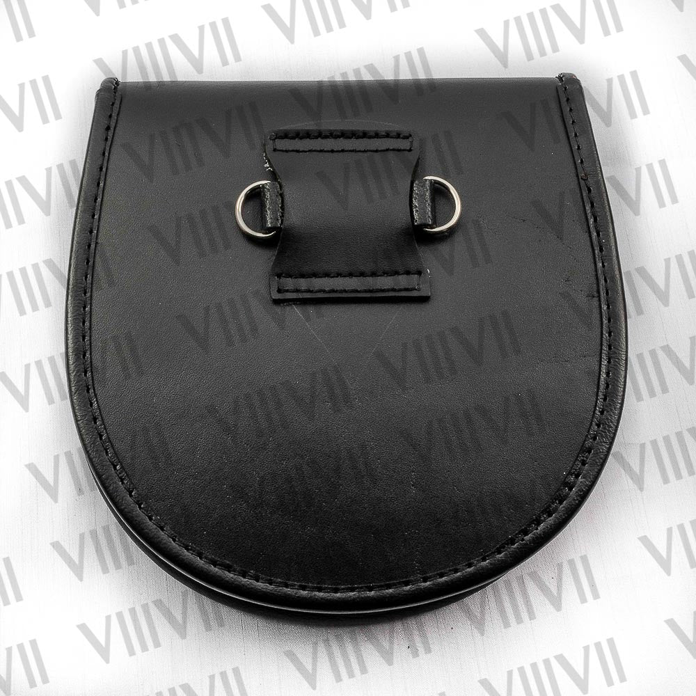 Genuine Leather Black Day Sporran with Celtic Silver Print on Flap Perfect for Highland Games, Weddings and Formal Scottish Events
