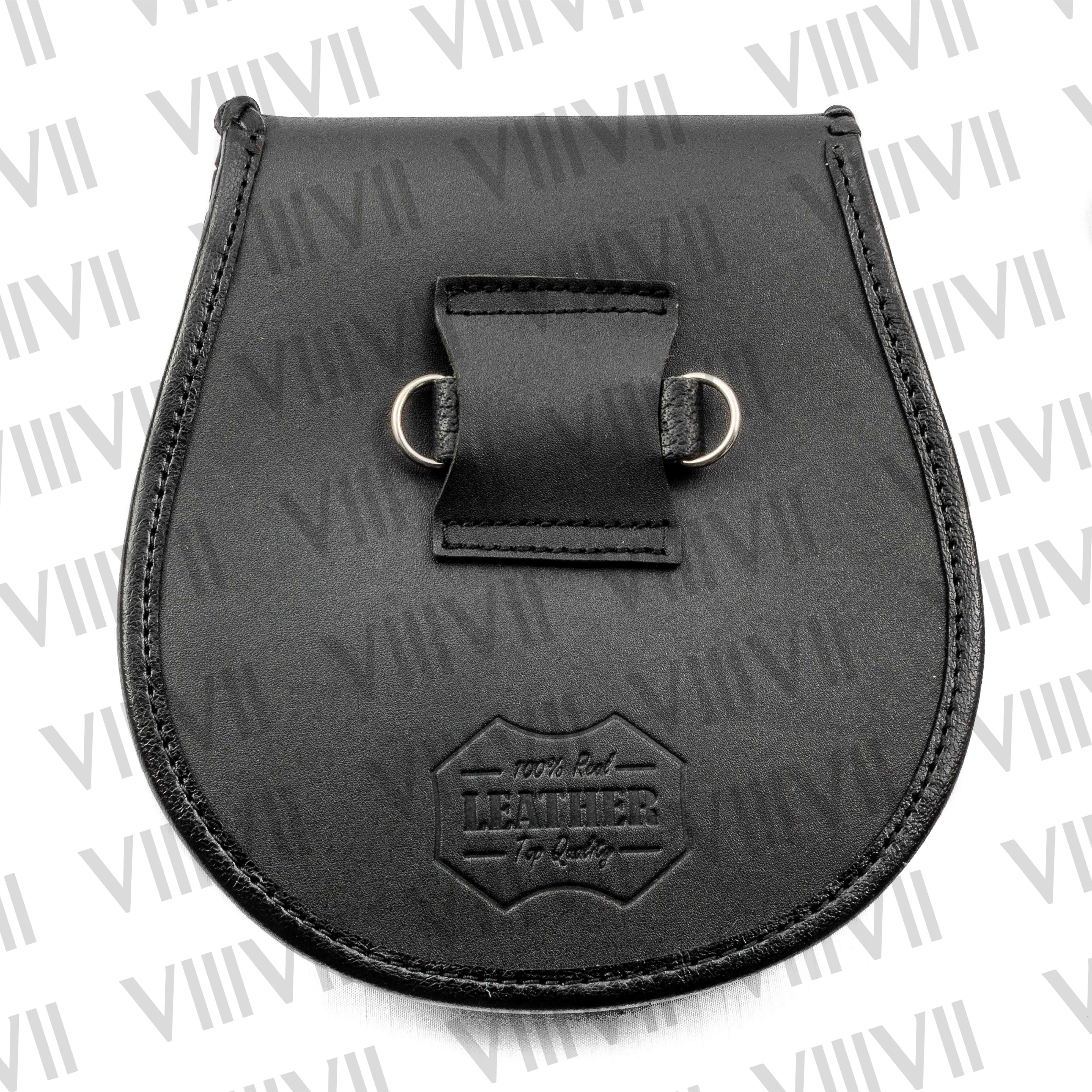 Black Scottish sporran with braided and embossed Celtic flap handcrafted genuine leather kilt pouch for Highland games weddings parades