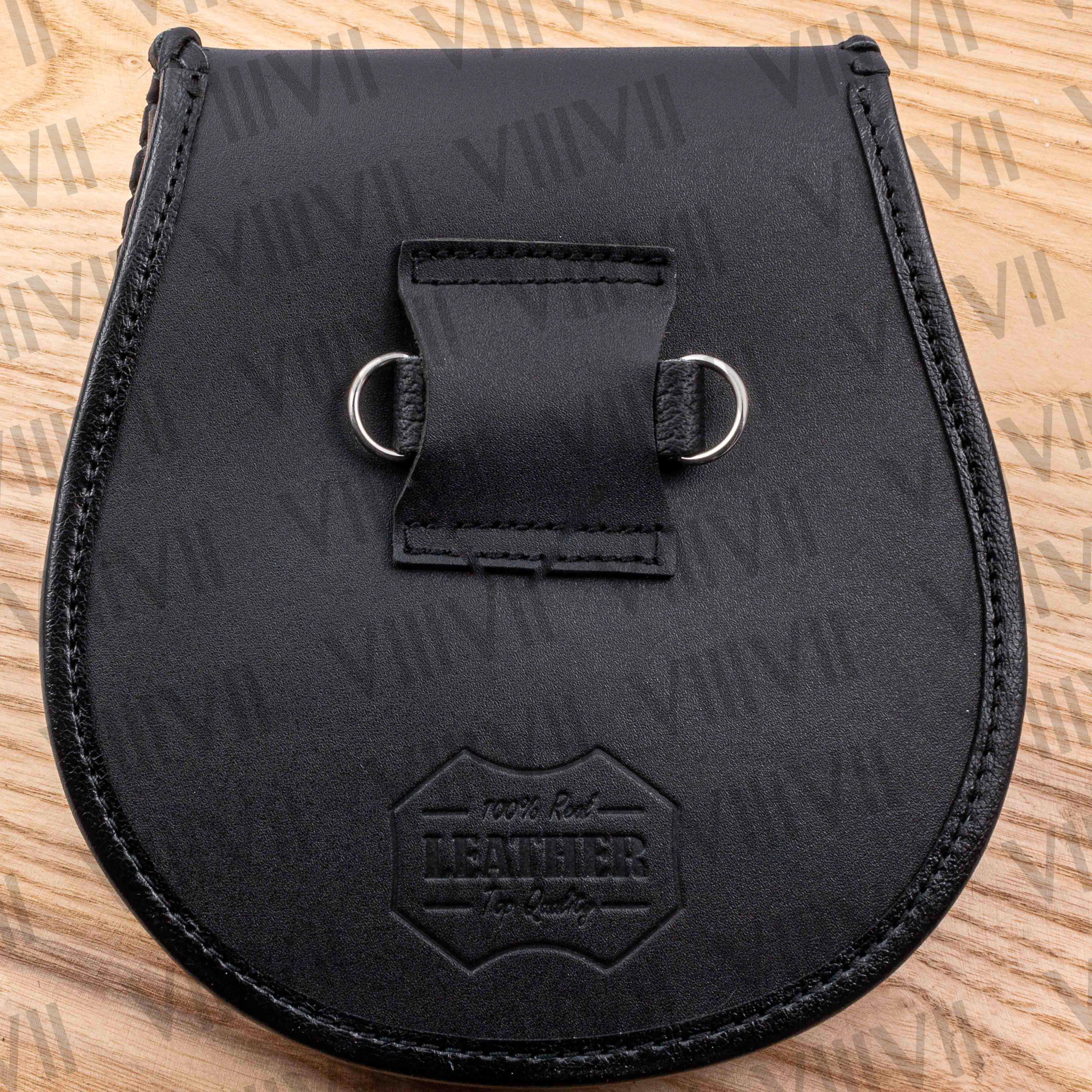 Black Scottish sporran with braided and embossed Celtic flap handcrafted genuine leather kilt pouch for Highland games weddings parades