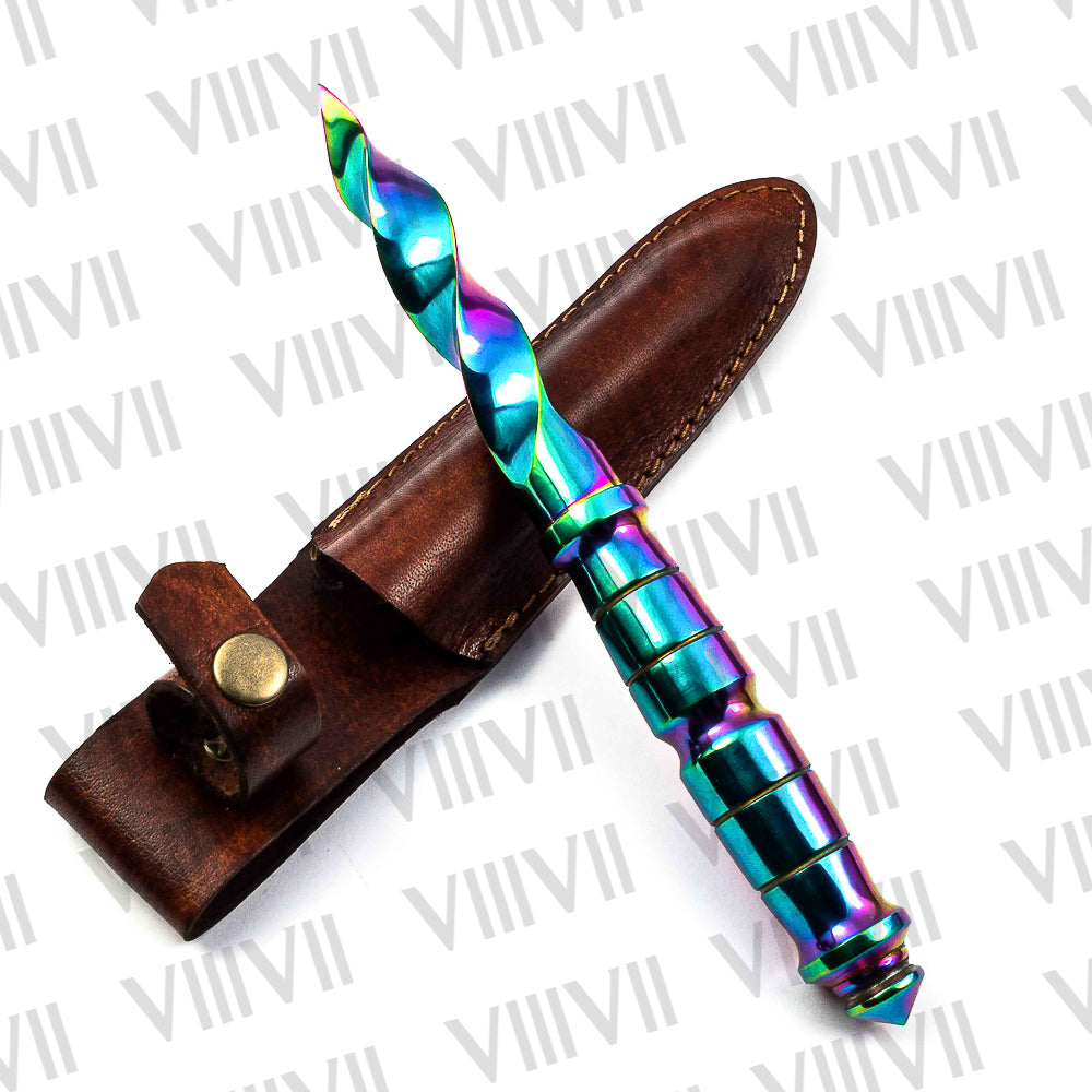 Stainless Steel Twisted Dagger Knife with Rainbow Heat Treated Blade Handcrafted Collector’s Blade