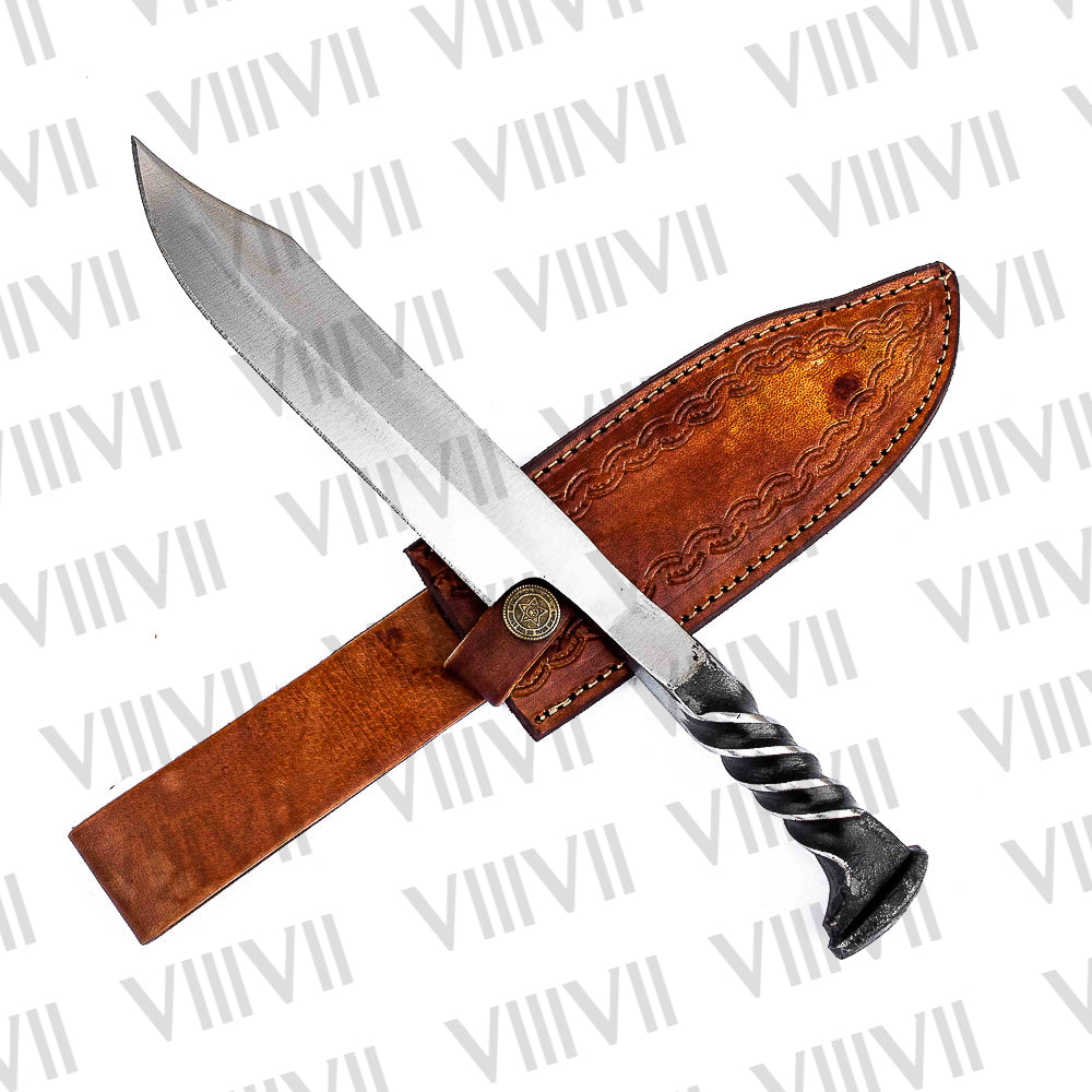 Hand Forged Railroad Spike Knife Clip Point Blade with Twisted Handle Unique Handmade Gift for Him