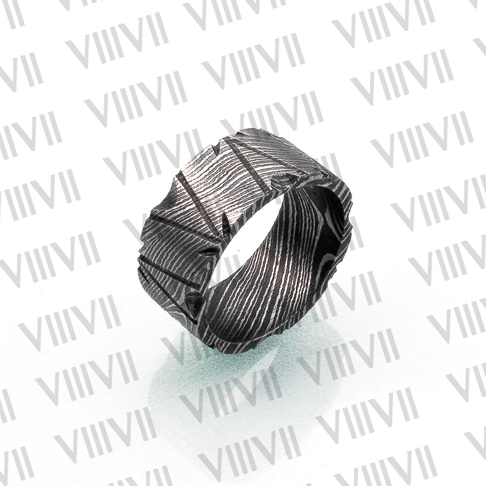 Damascus steel Celtic ring with rosewood gift box, Men's Ring.
