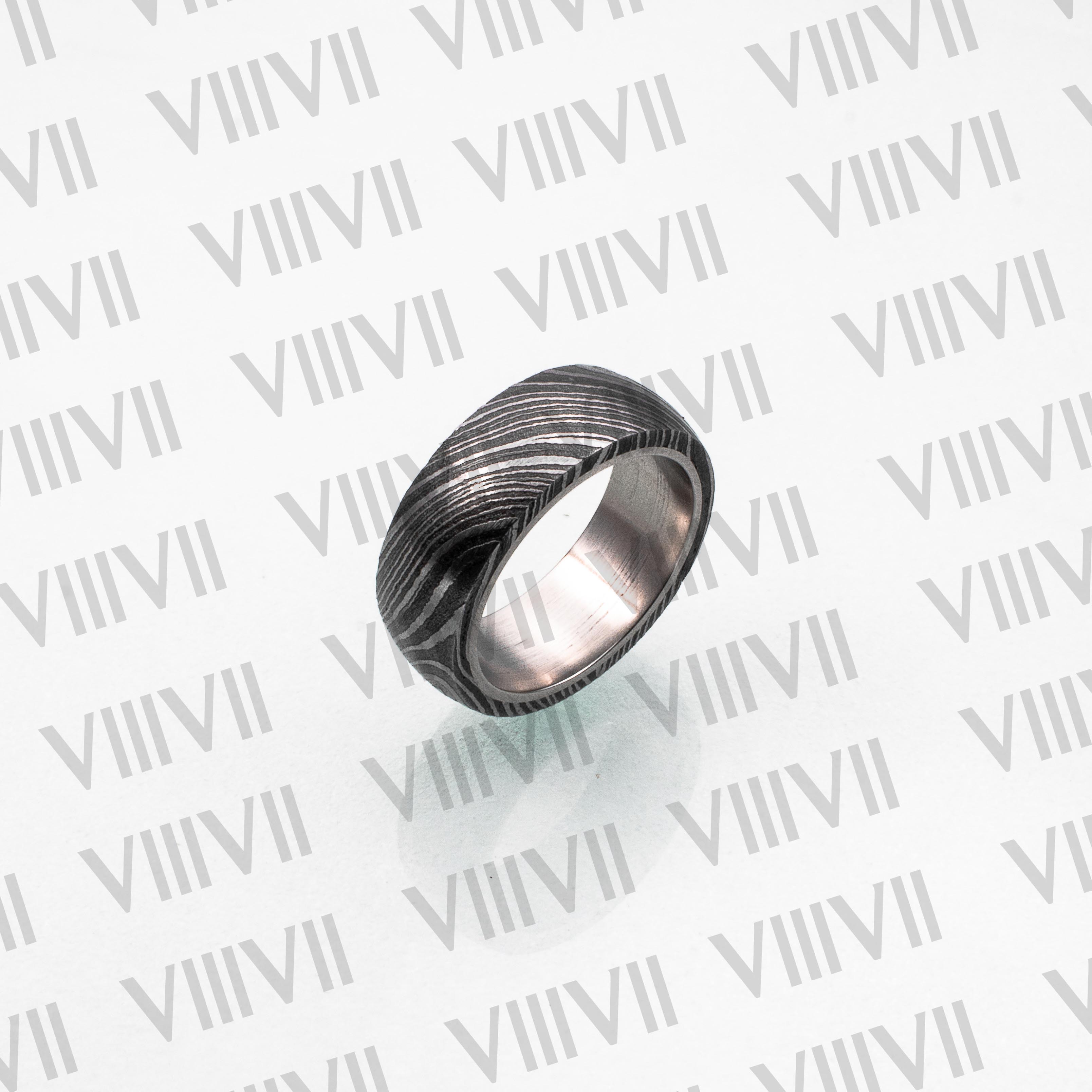 Damascus steel ring with beautiful rosewood gift box