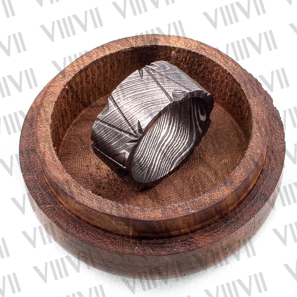 Damascus steel Celtic ring with rosewood gift box, Men's Ring.