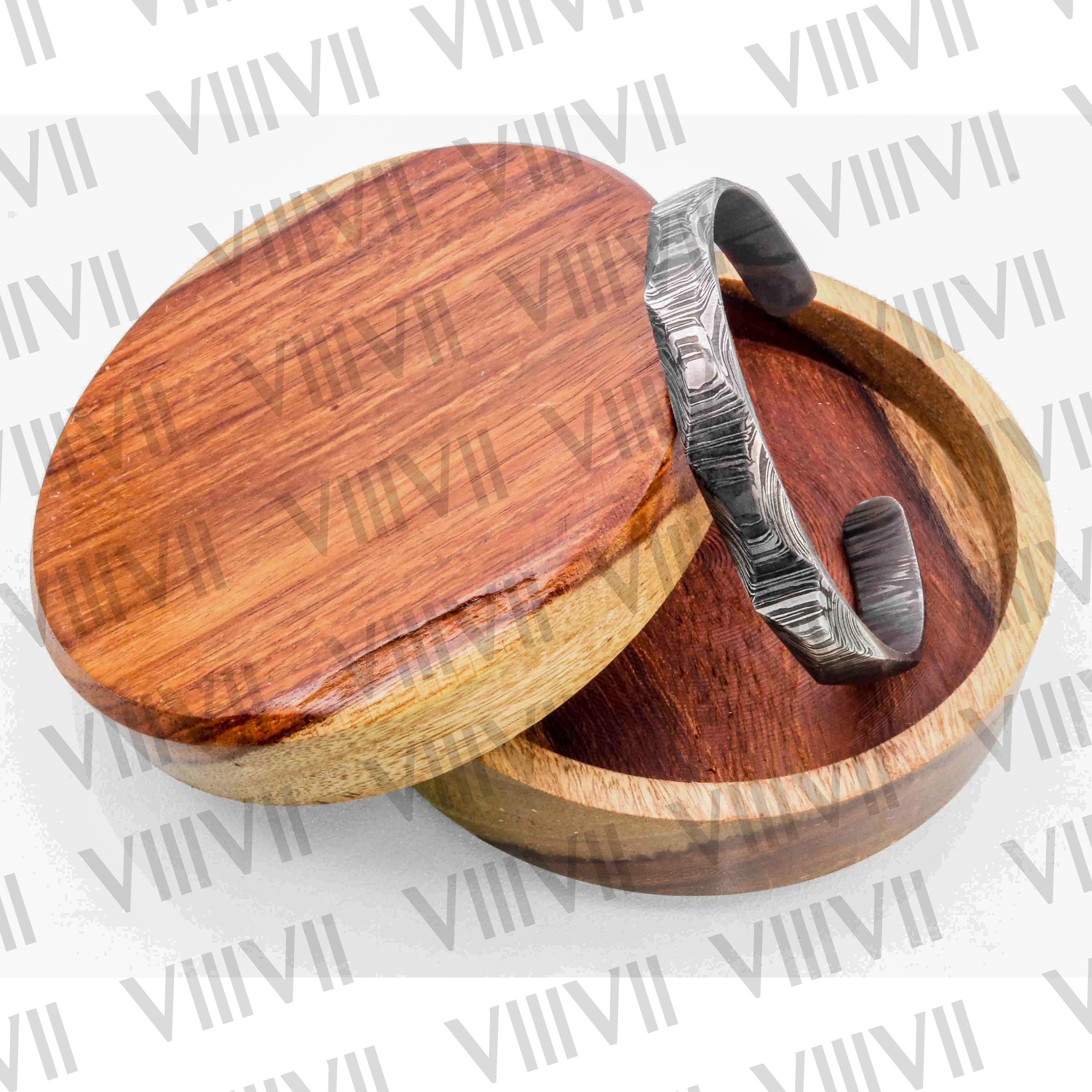 Damascus steel Cuff for men with rosewood heart gift box