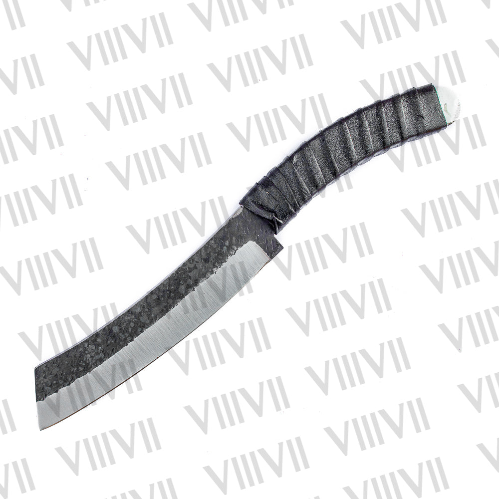 Hand Forged Tanto-Style Cleaver Leather Wrapped Handle Unique Handmade Gift for Him