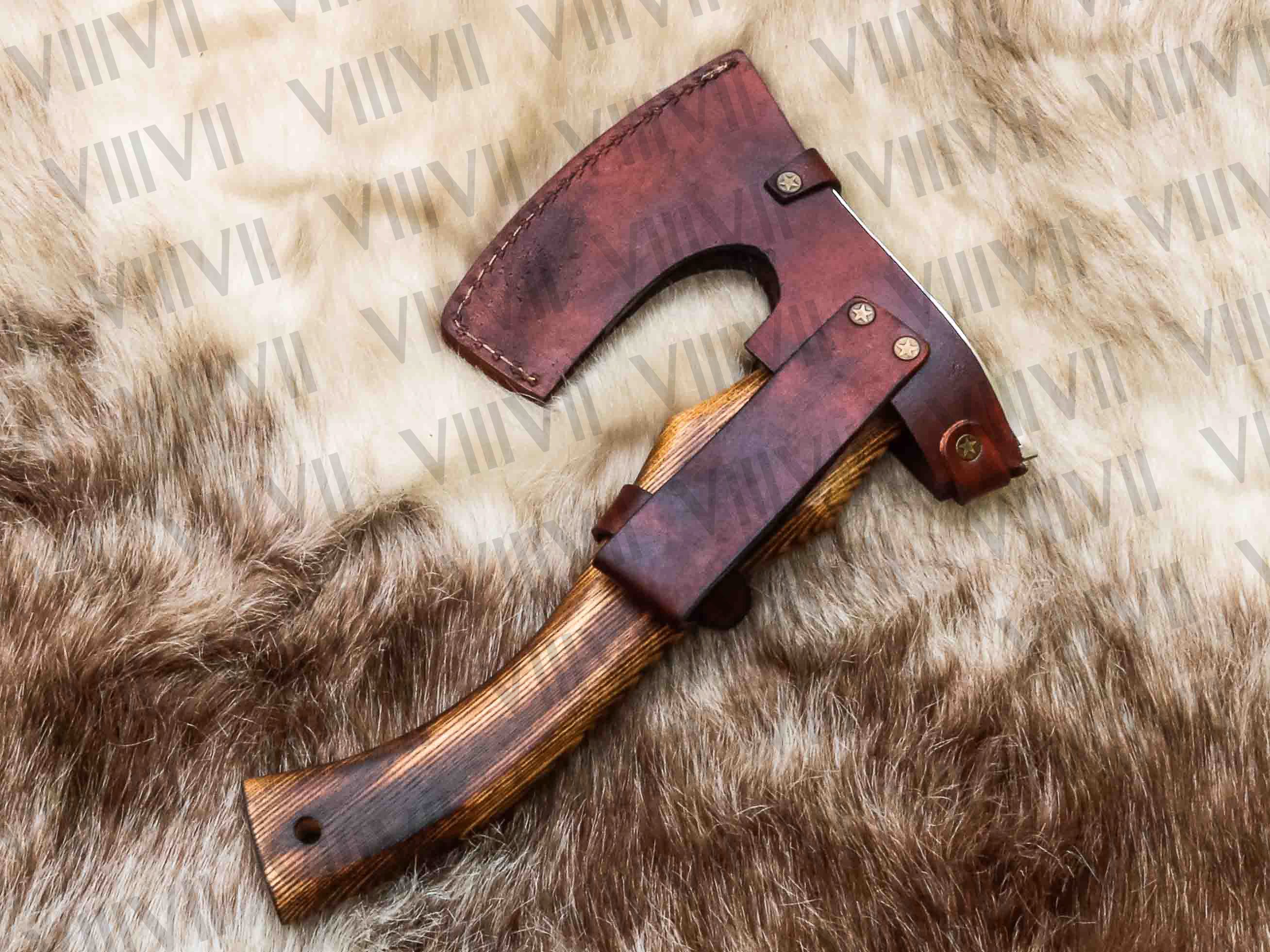 Viking Axe with Etched Blade | Ash Wood Shaft | Handcrafted Norse-Inspired Gift for Him