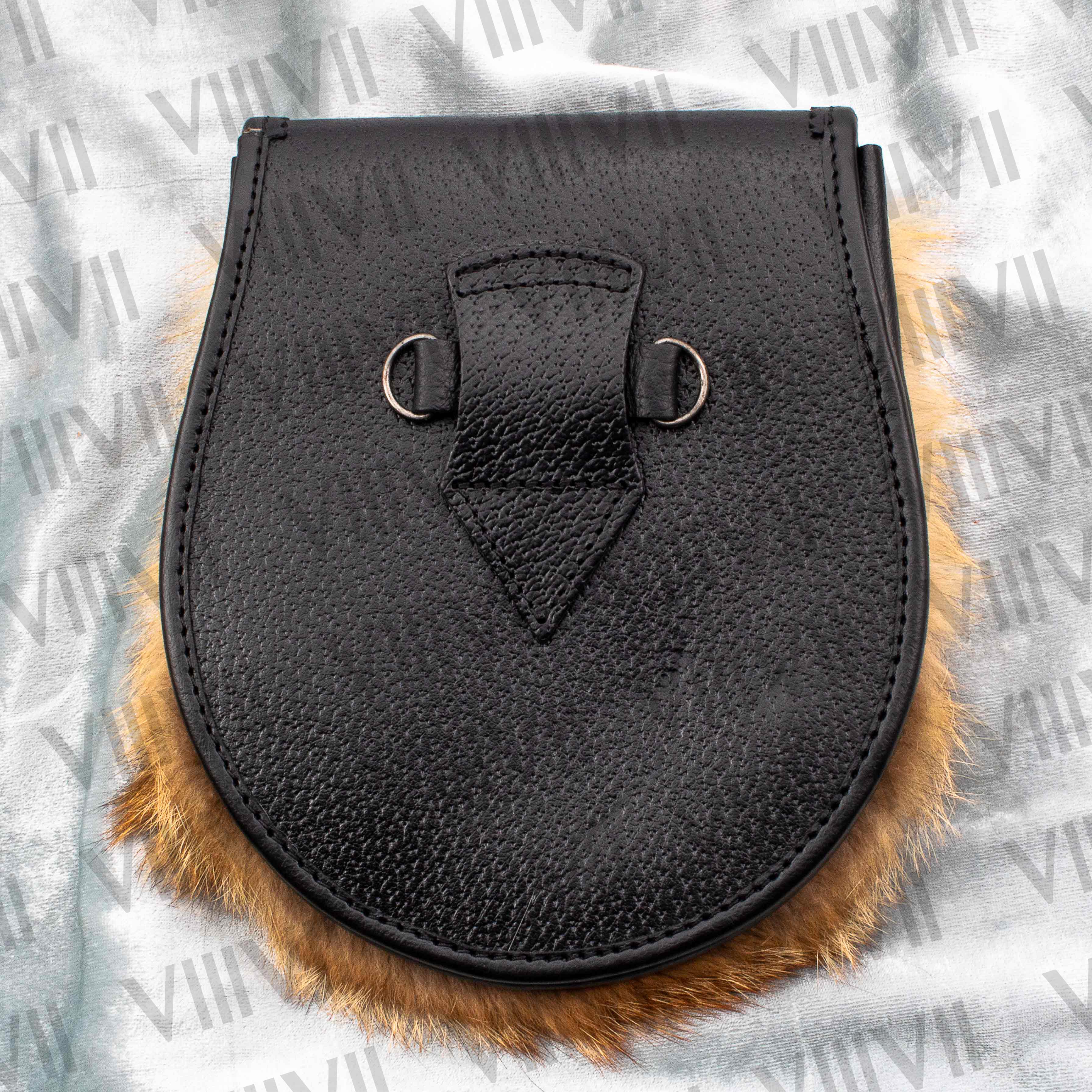 Stag Badge Sporran with Brown Fox Fur Handmade from Genuine Leather for Scottish Weddings, Highland Games, Parades & Clan Events