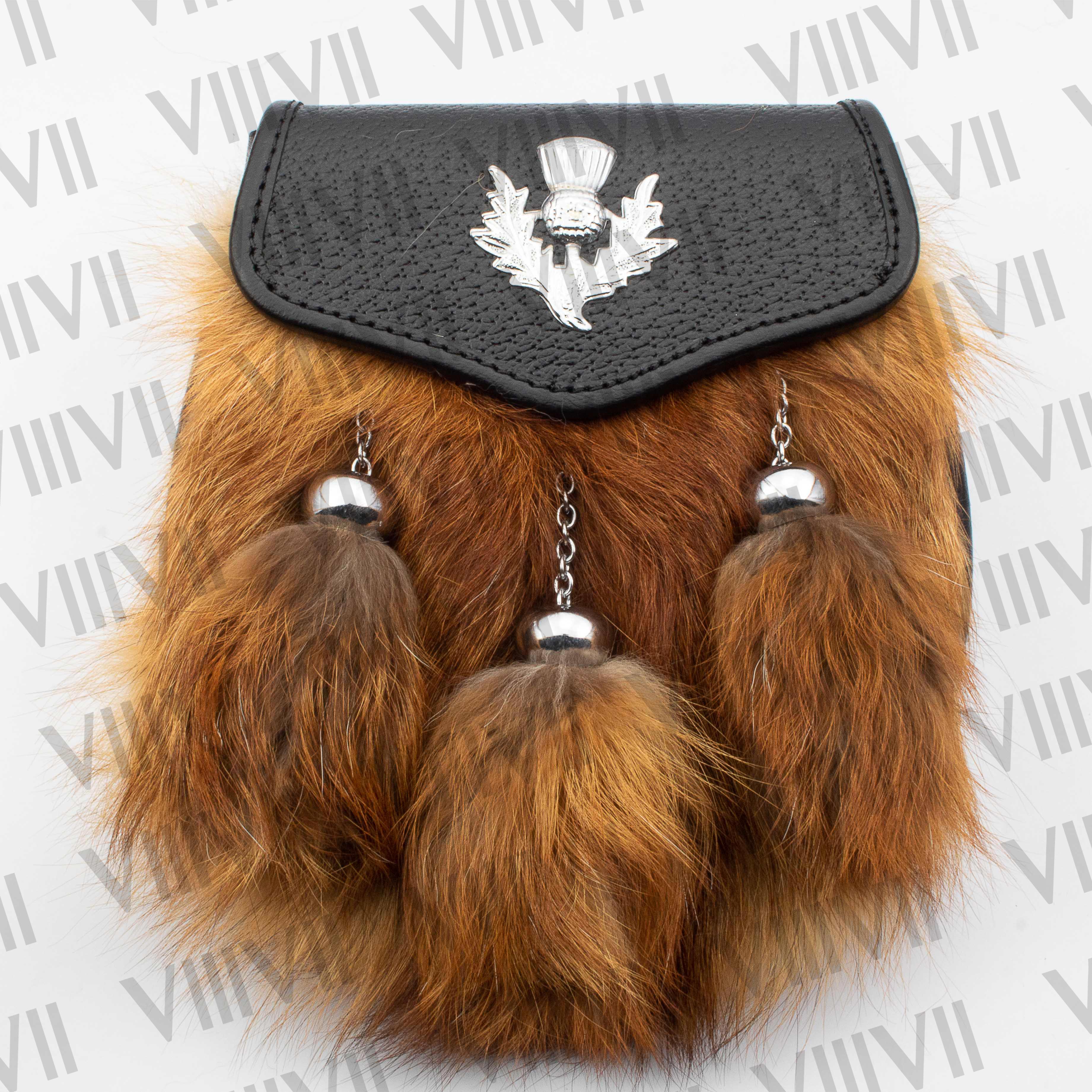 Thistle Badge Sporran with Red Fox Fur Handmade from Genuine Leather for Scottish Weddings Highland Games & Clan Gatherings