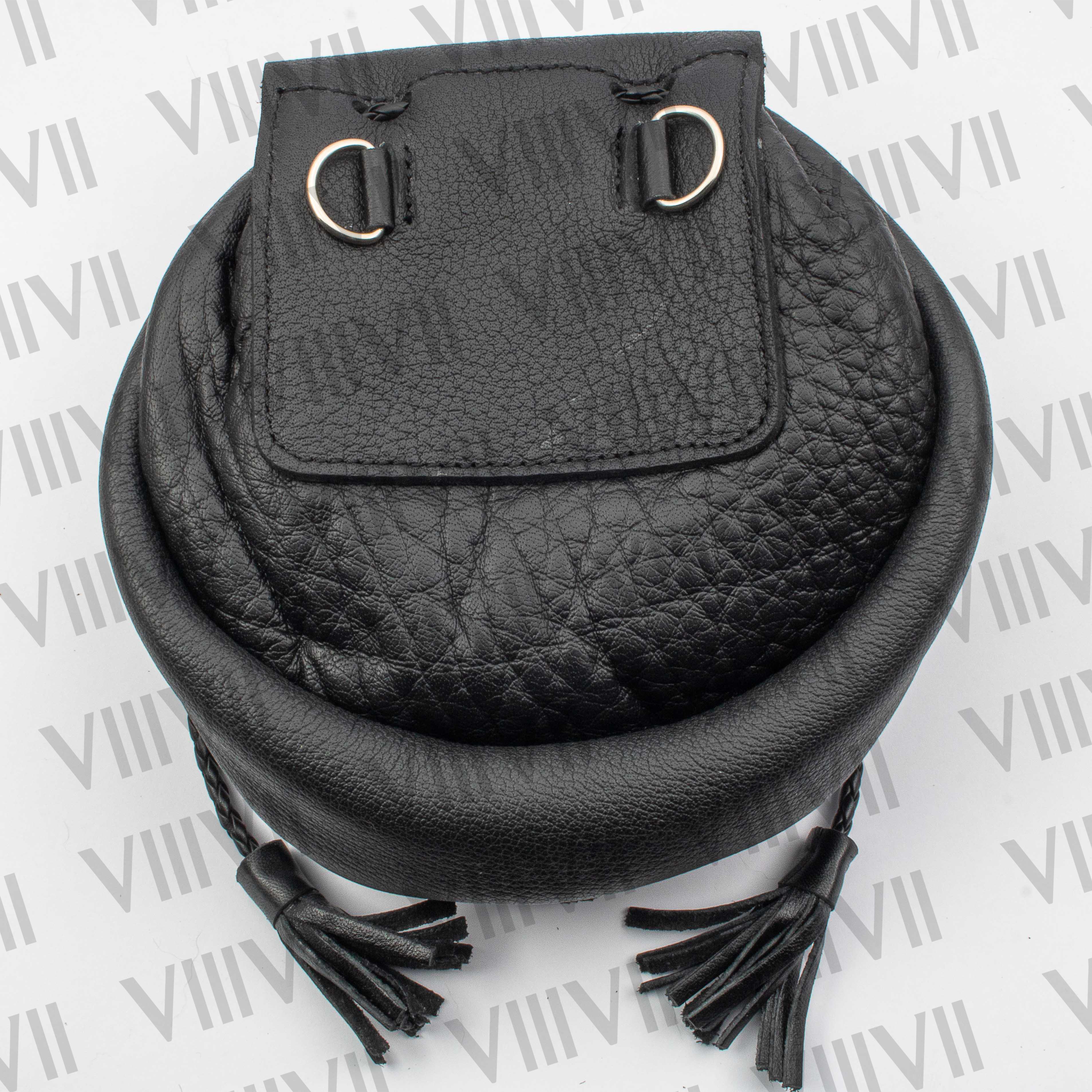 Black Rob Roy Sporran handcrafted from genuine leather for Scottish weddings, Highland games, clan parades and cultural festivals