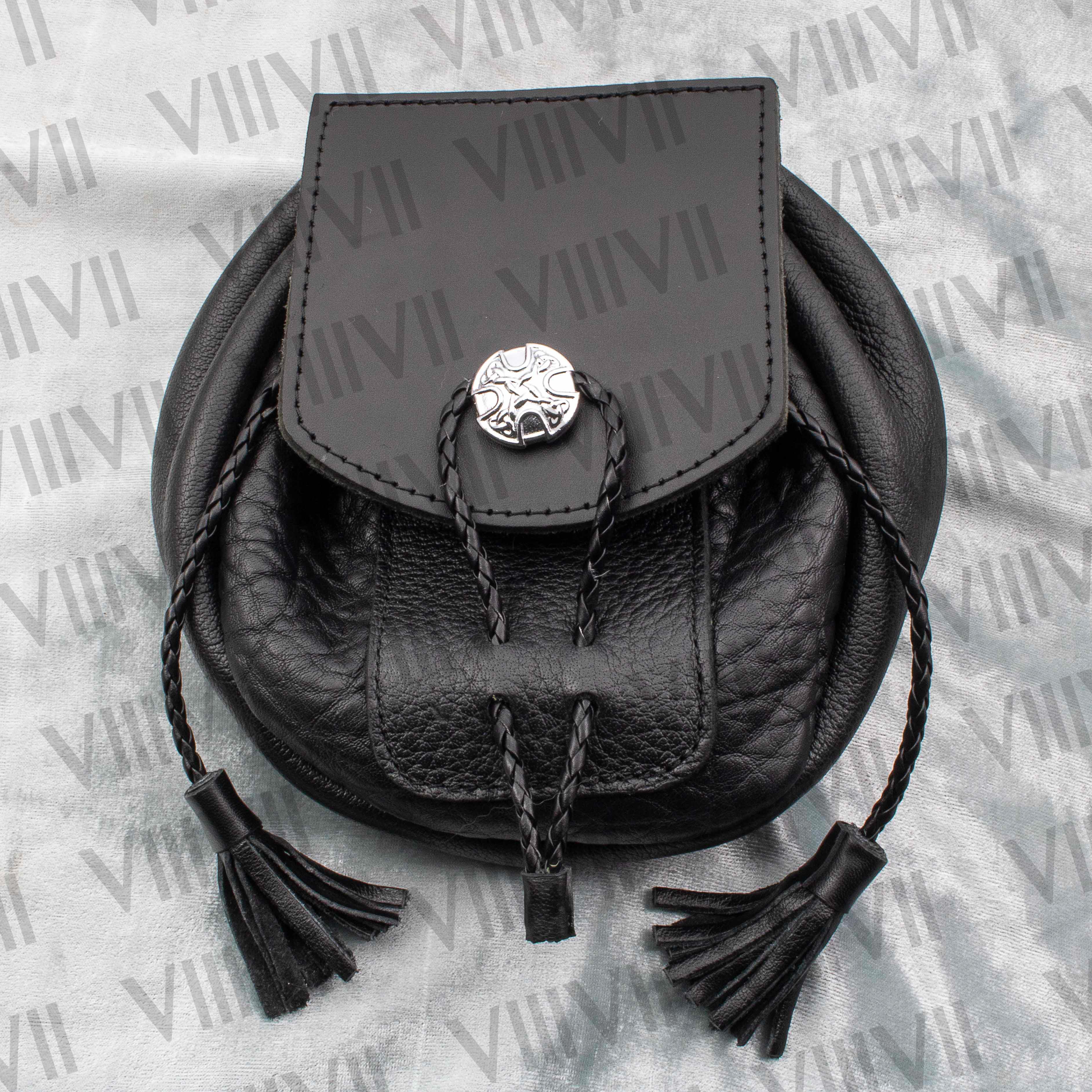 Black Rob Roy Sporran handcrafted from genuine leather for Scottish weddings, Highland games, clan parades and cultural festivals