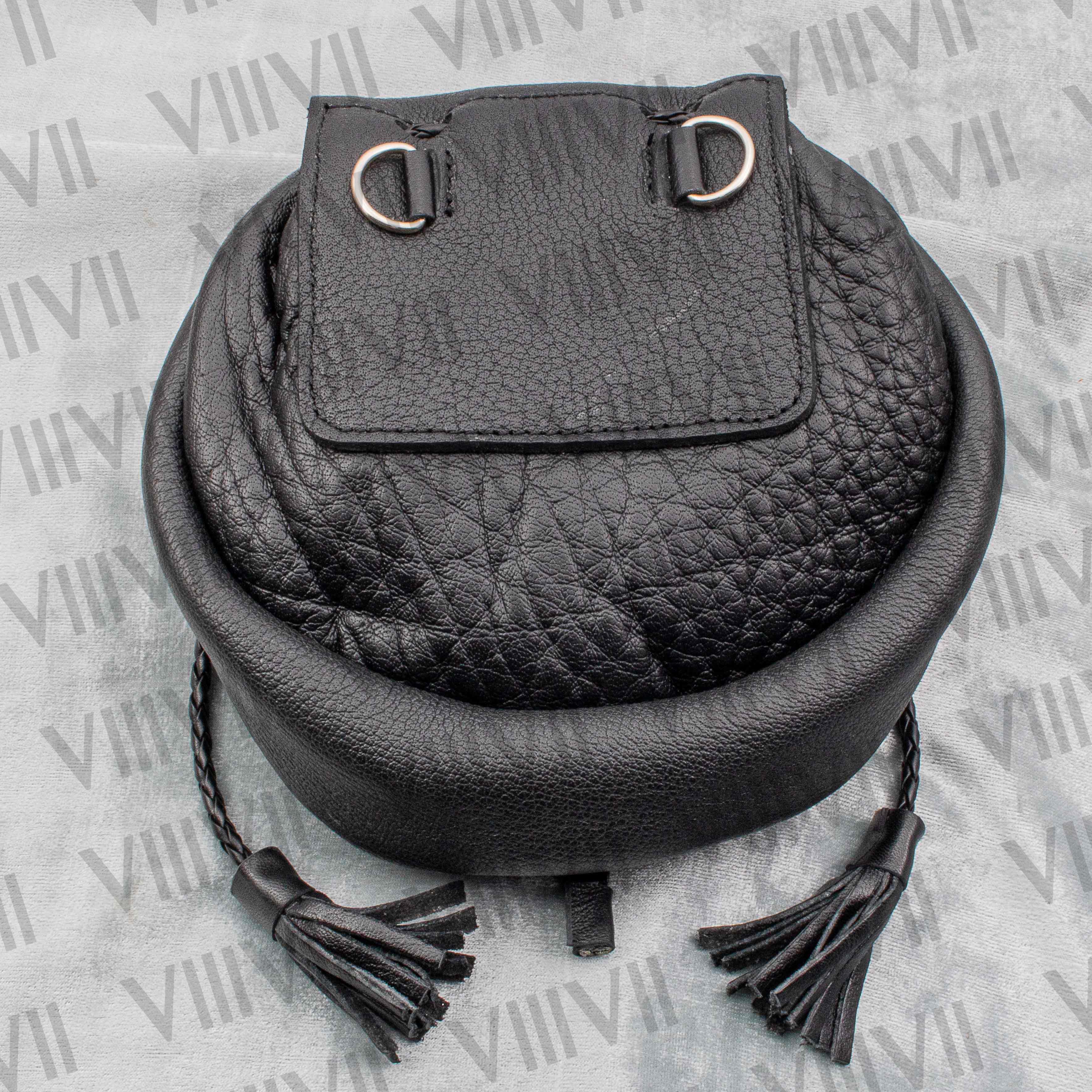 Black Rob Roy Sporran handcrafted from genuine leather for Scottish weddings, Highland games, clan parades and cultural festivals