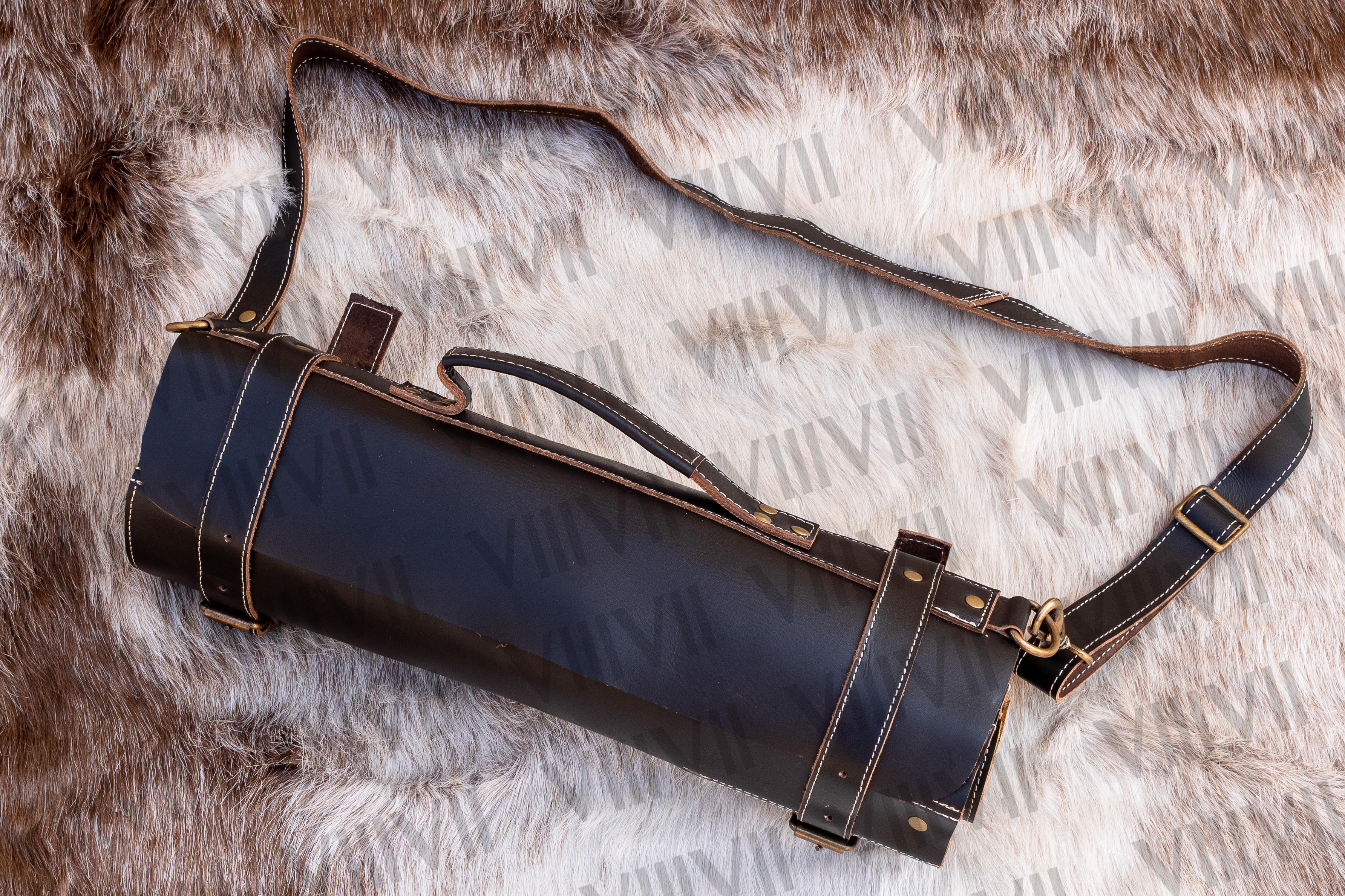 Leather knife roll, chef knife case in genuine leather, easy to carry and light