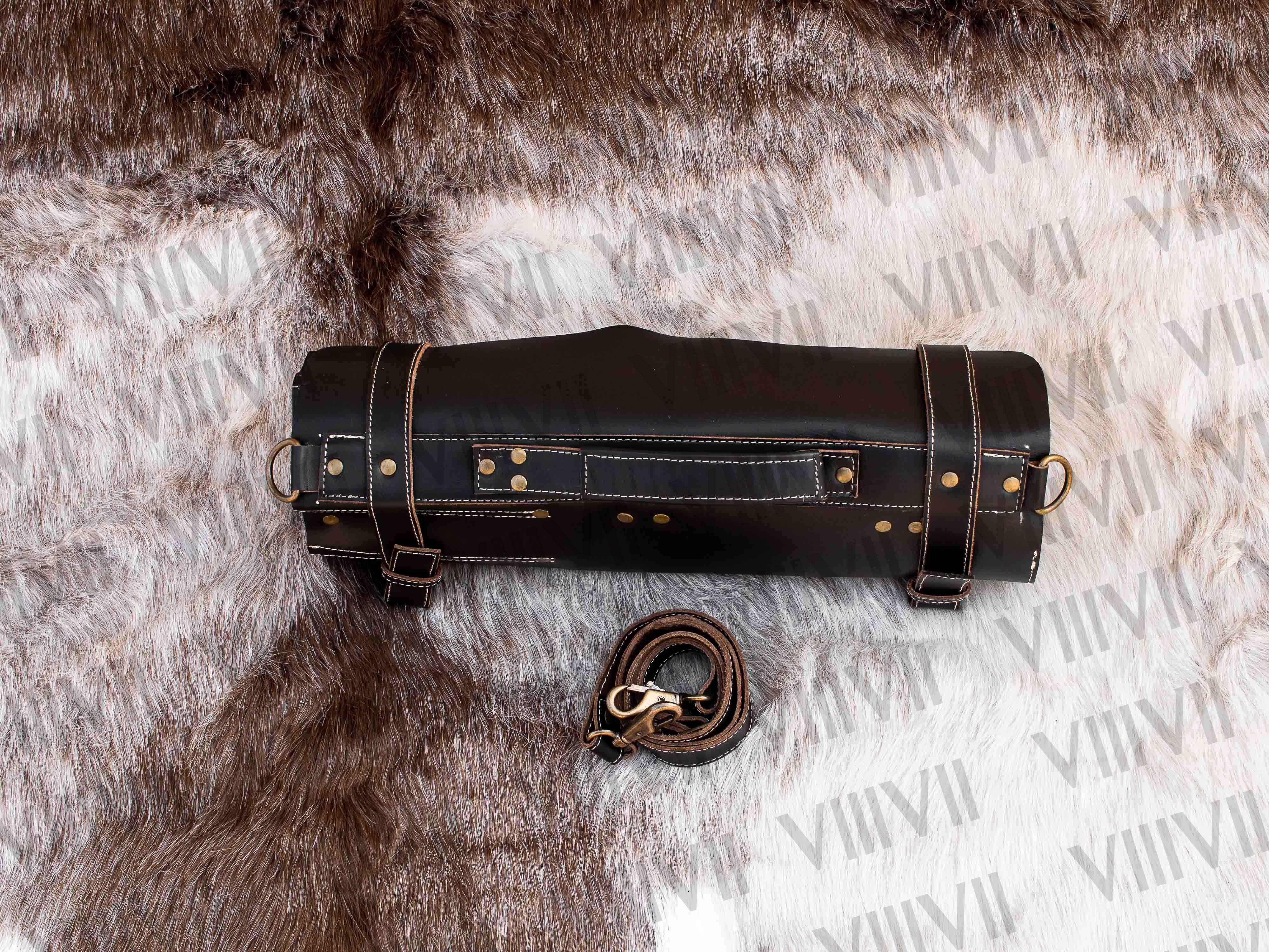 Leather knife roll, chef knife case in genuine leather, easy to carry and light
