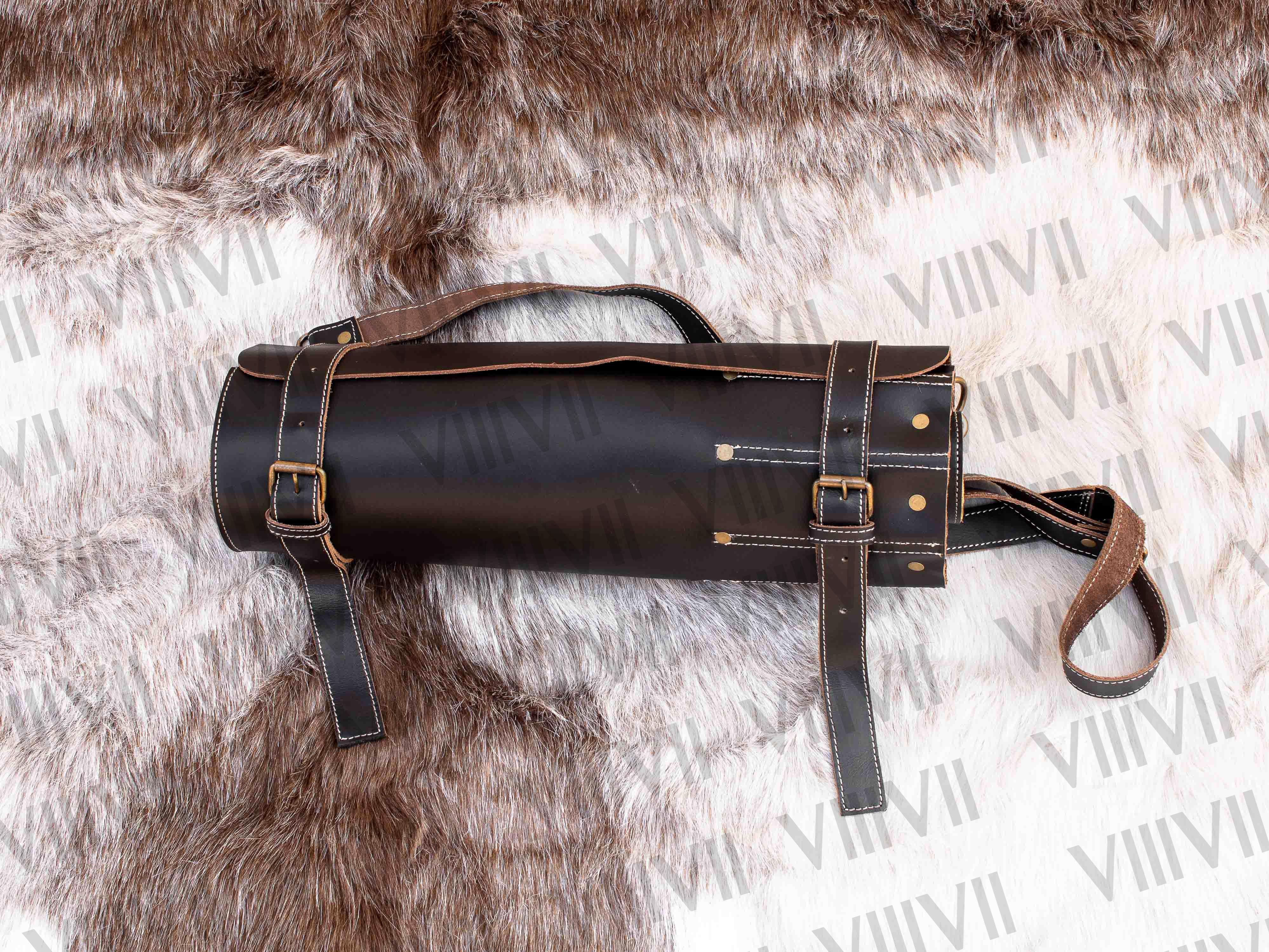 Leather knife roll, chef knife case in genuine leather, easy to carry and light
