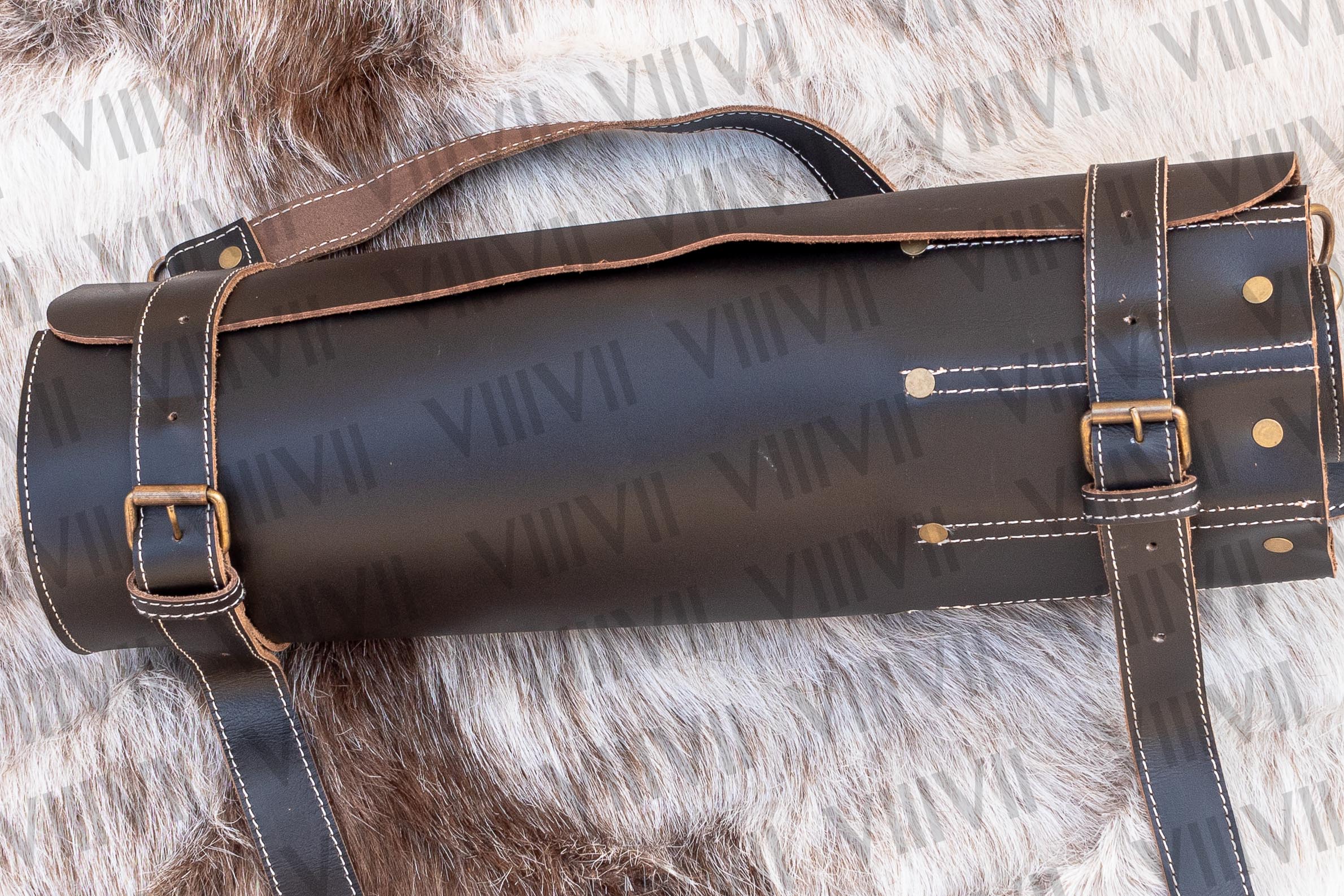 Leather knife roll, chef knife case in genuine leather, easy to carry and light